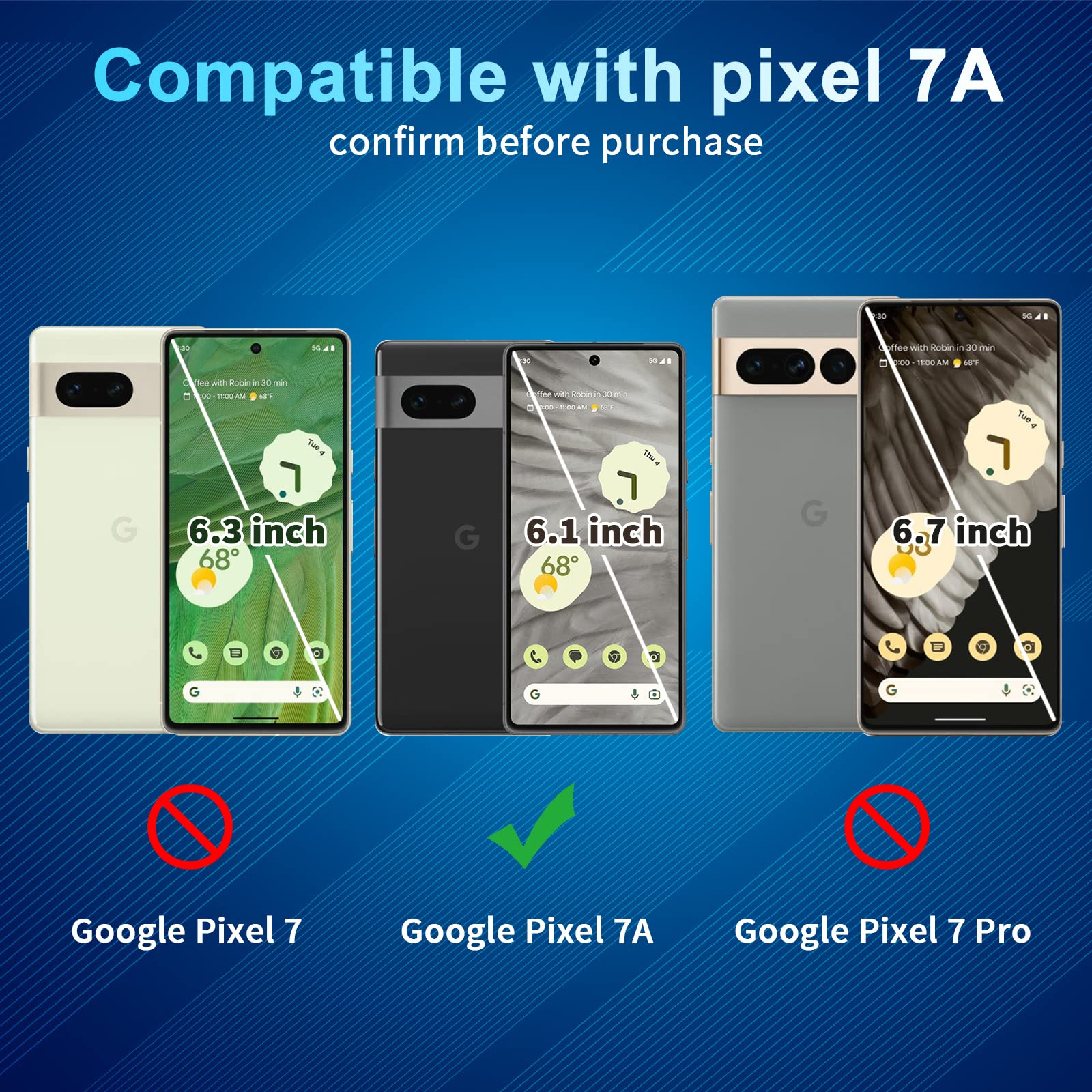 Cwqzguf [3+3 Pack] Pixel 7A Screen Protector + Camera Lens Protector, Fingerprint Unlock Support, Hd Tempered Glass, Touch Sensi