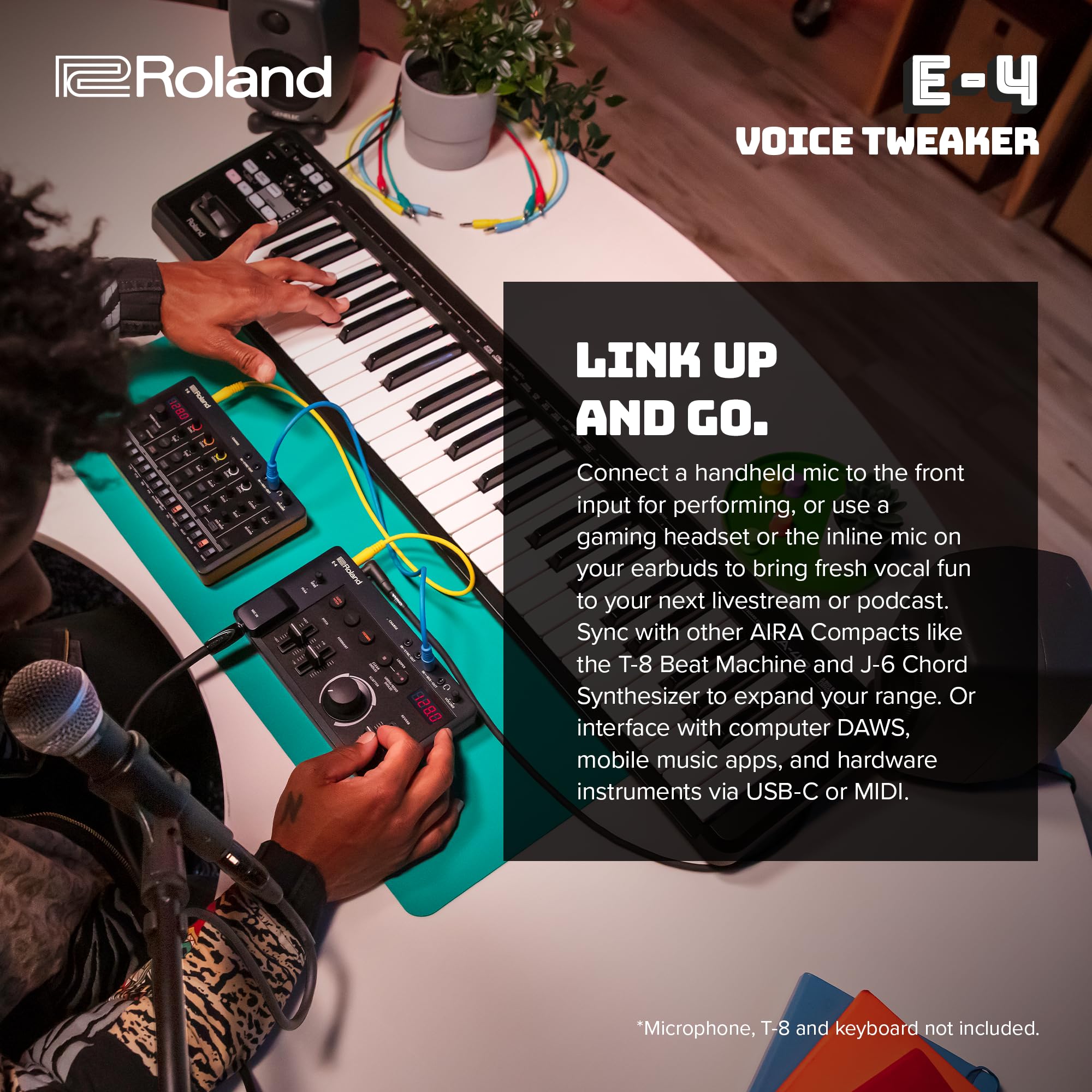 Roland Aira Compact E-4 Voice Tweaker| Vocal Performance Tool With Powerful Voice Transformer Effects | Vocoder | Looper | Harmo