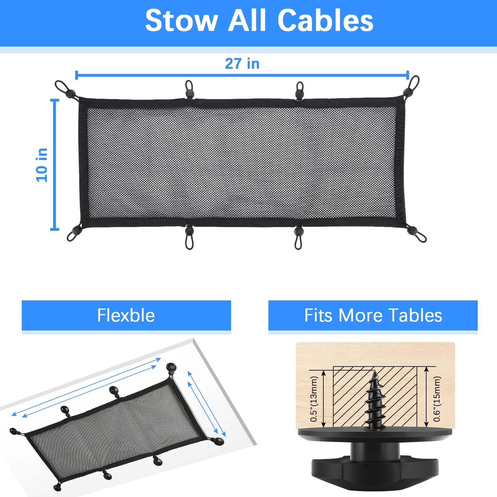 Cable Management Net Under Desk Kit, Zzm Privacy Mesh Cable Manager Flexible Under Desk Wire Net Large Capacity Cord Organizer N