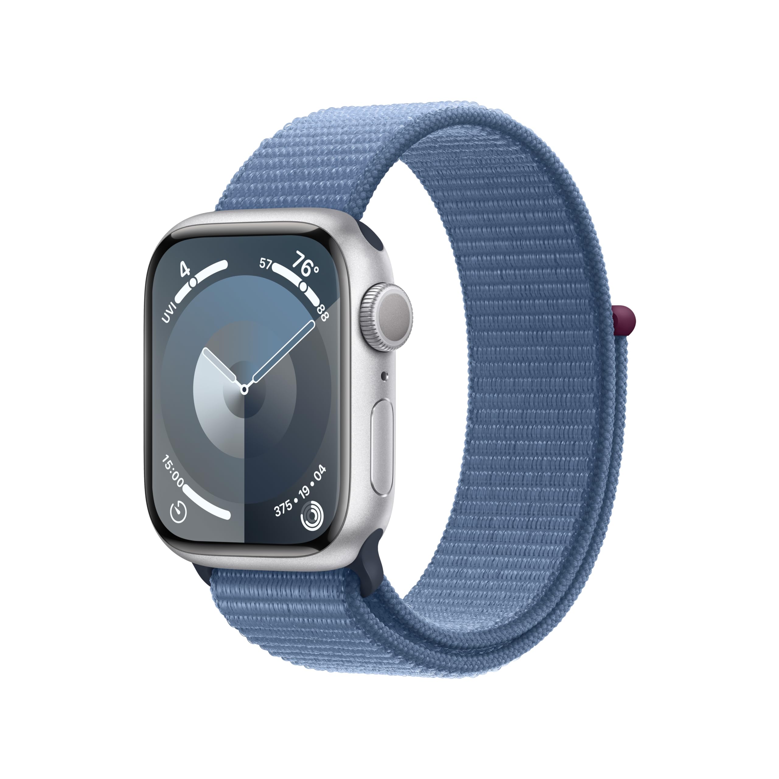 Apple Watch Series 9 [GPS 41mm] Smartwatch with Silver Aluminum Case with Winter Blue Sport Loop One Size. Fitness Tracker, ECG 