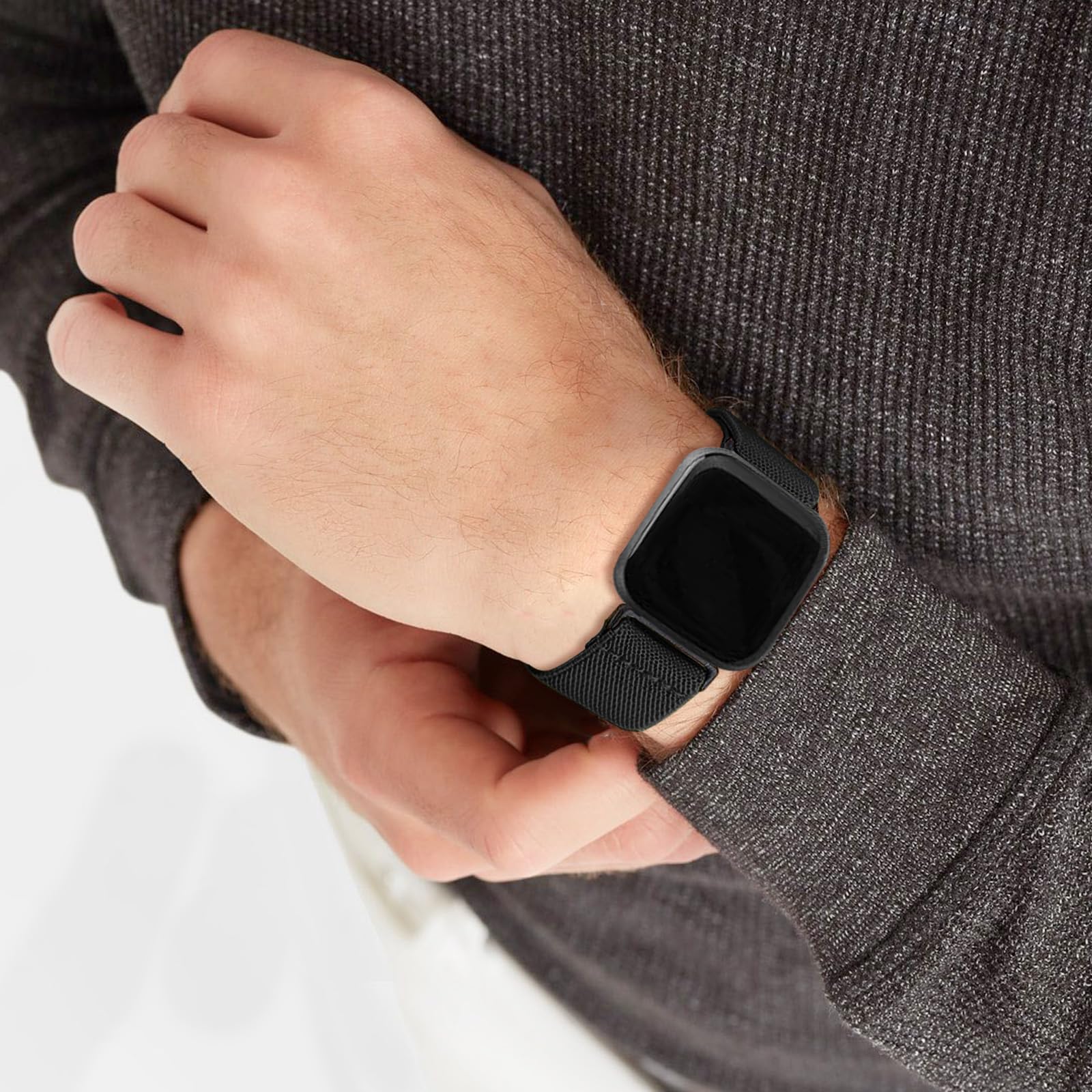 Zspoly 8 Pack Elastic Bands Compatible With Fitbit Versa 2/Lite/Se For Women Men, Adjustable Stretchy Nylon Braided Strap Solo L