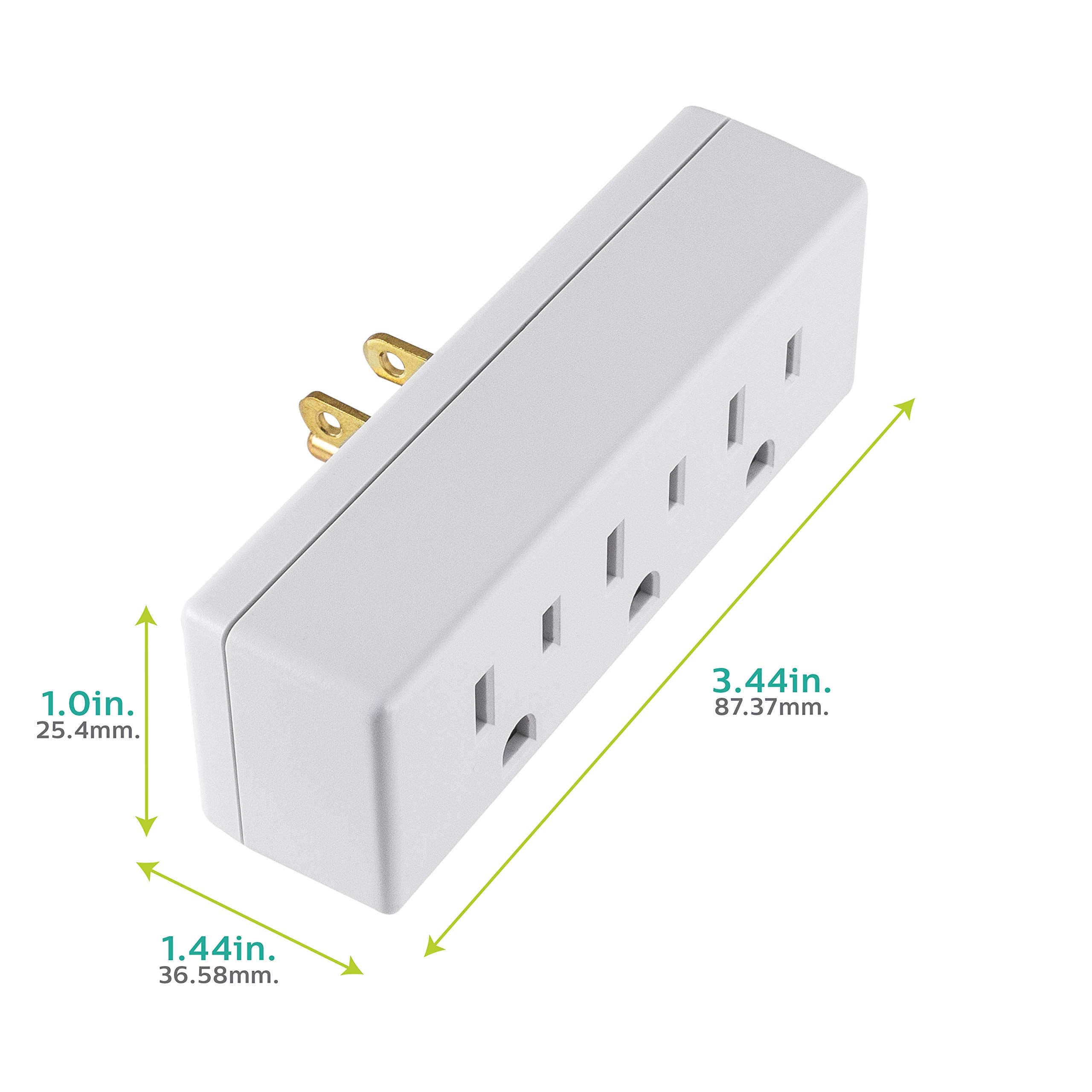 Philips 3 Outlet Extender, 4 Pack, Grounded Wall Tap, 3 Prong Adapter, Multiple Plug, Power Splitter, Cruise Essentials, Use For