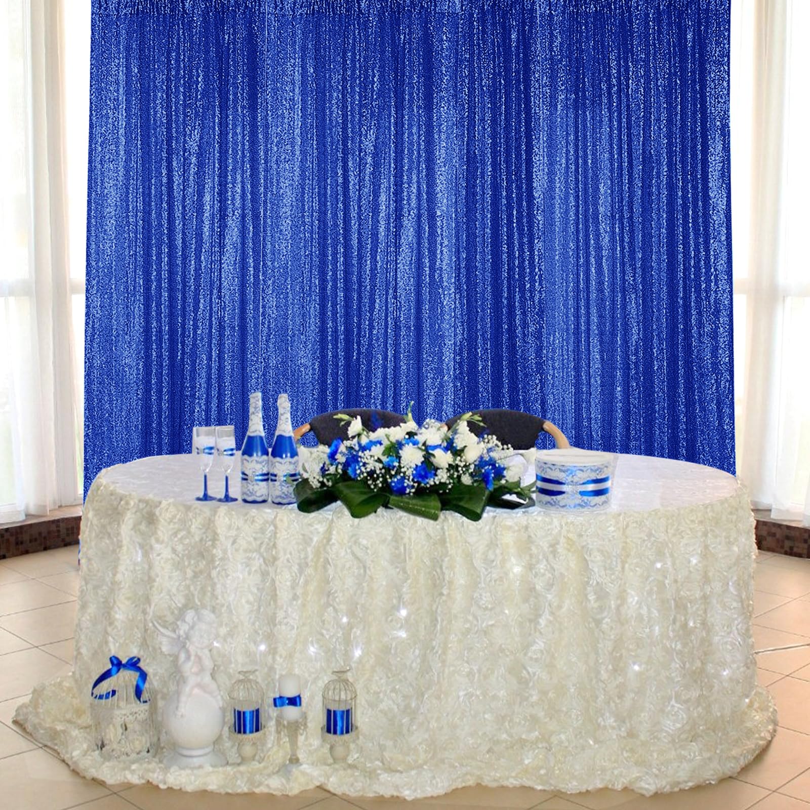 Sugargirl Navy Blue Sequin Backdrop Curtain 4 Panels 2Ftx8Ft Glitter Navy Blue Background Drapes Sparkle Photography Backdrop Fo