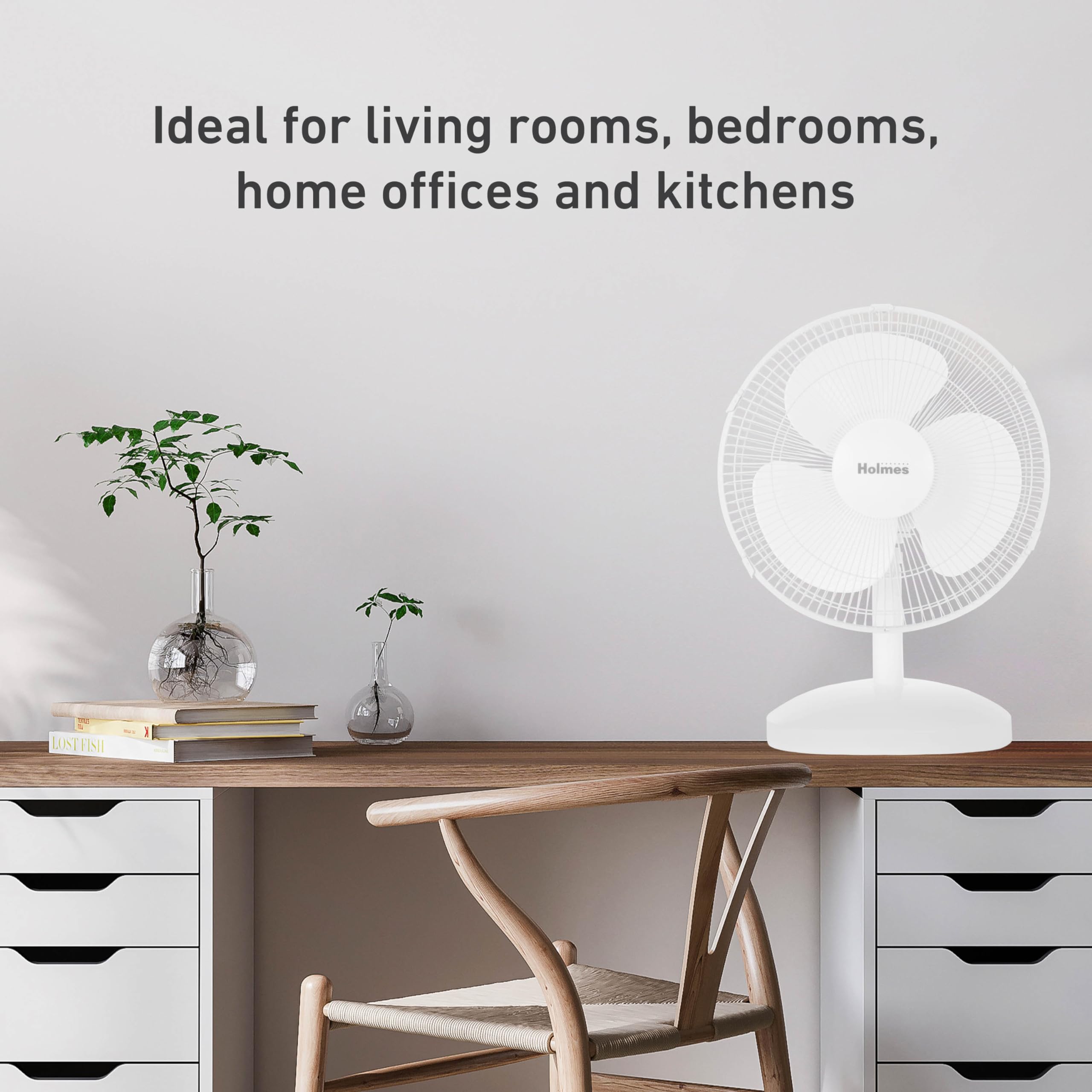 Holmes 12'' Table Fan, 75 Oscillation, 3 Speeds, 15 Adjustable Head Tilt, Ideal For Home, Bedroom Or Office, White