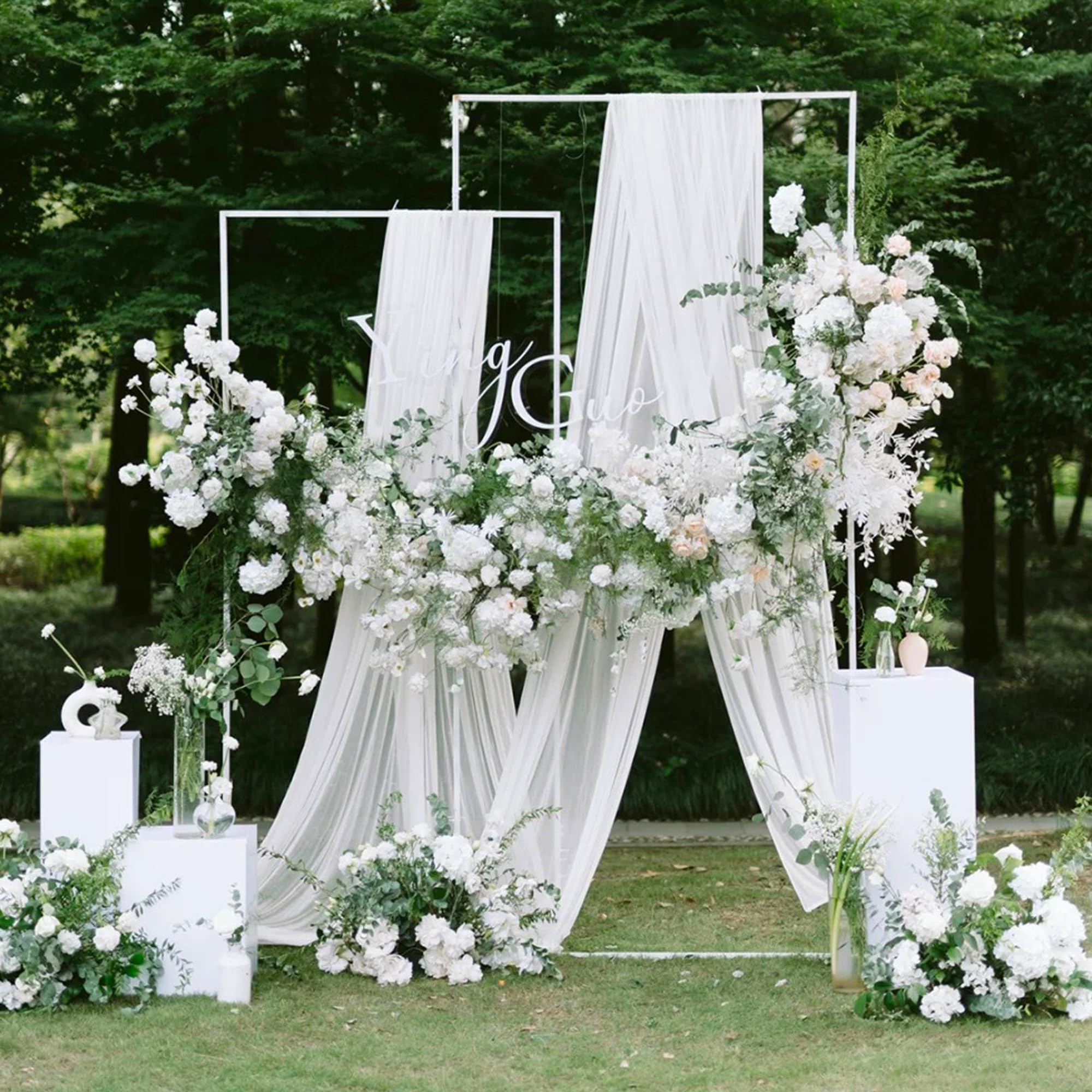 Wokceer Wedding Arch Draping Fabric 4 Panels 28.7 X 20Ft White Sheer Fabric Backdrop Arch Draping For Wedding Ceremony Birthday