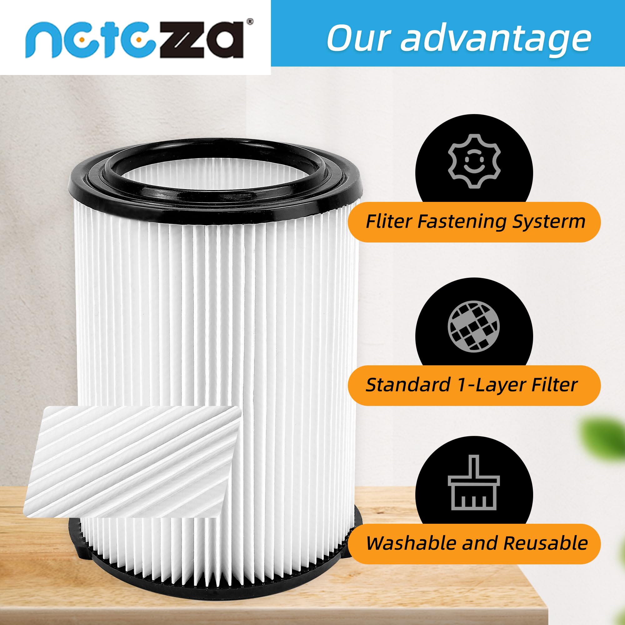 Standard Wet Or Dry Vac Filter Vf4000 For Ridged Vacs 5 Gallons And Larger Vacuum Cleaner, Replacement Vf4000 Filter,Also Fit Cr