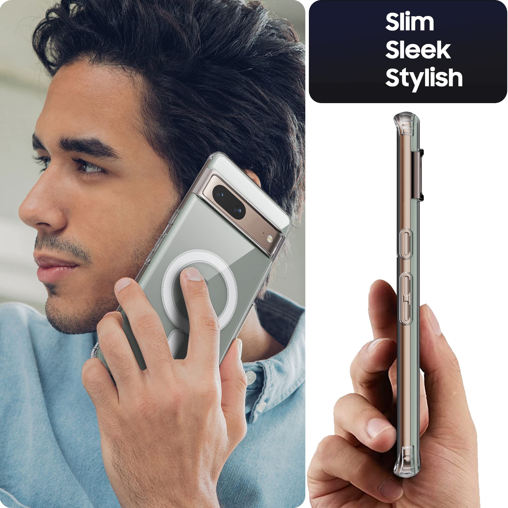 Makavo For Google Pixel 7 Case, Magnetic Cover Compatible With Magsafe, Slim Thin Crystal Clear Shockproof Phone Shell With Hard