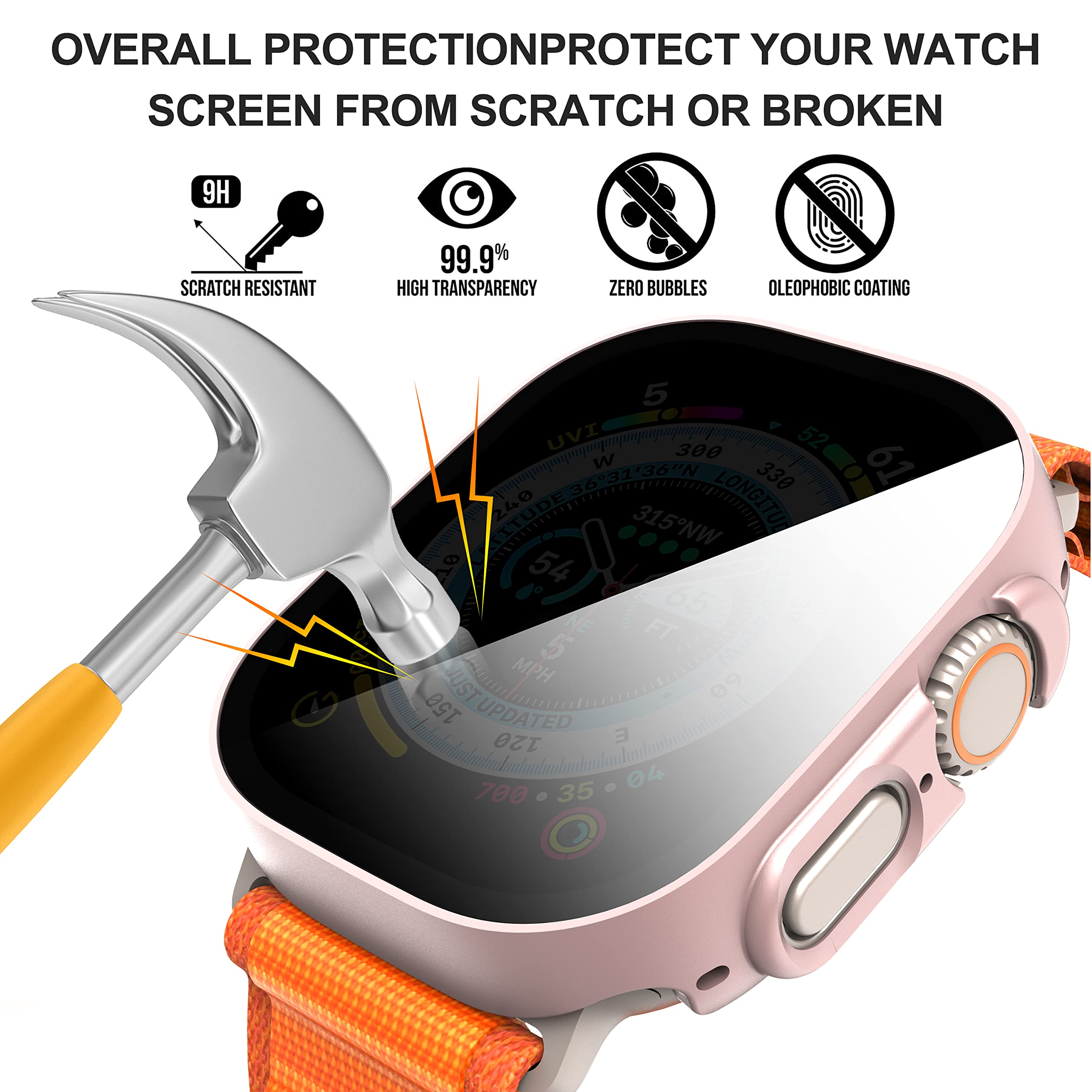 Suoman 3 Pack For Apple Watch Ultra/Ultra 2 49Mm Privacy Screen Protector Case, [Anti Peeping] Ultra Thin Tempered Glass Case Co