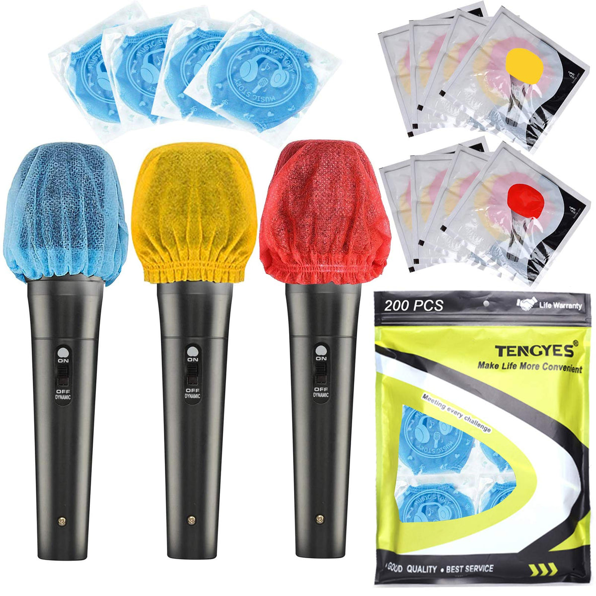 200 Pcs (100 Pack) Microphone Hygiene Covers Disposable Non Woven Handheld Mic Mike Cover Windscreen Protective Cap For Ktv Kara