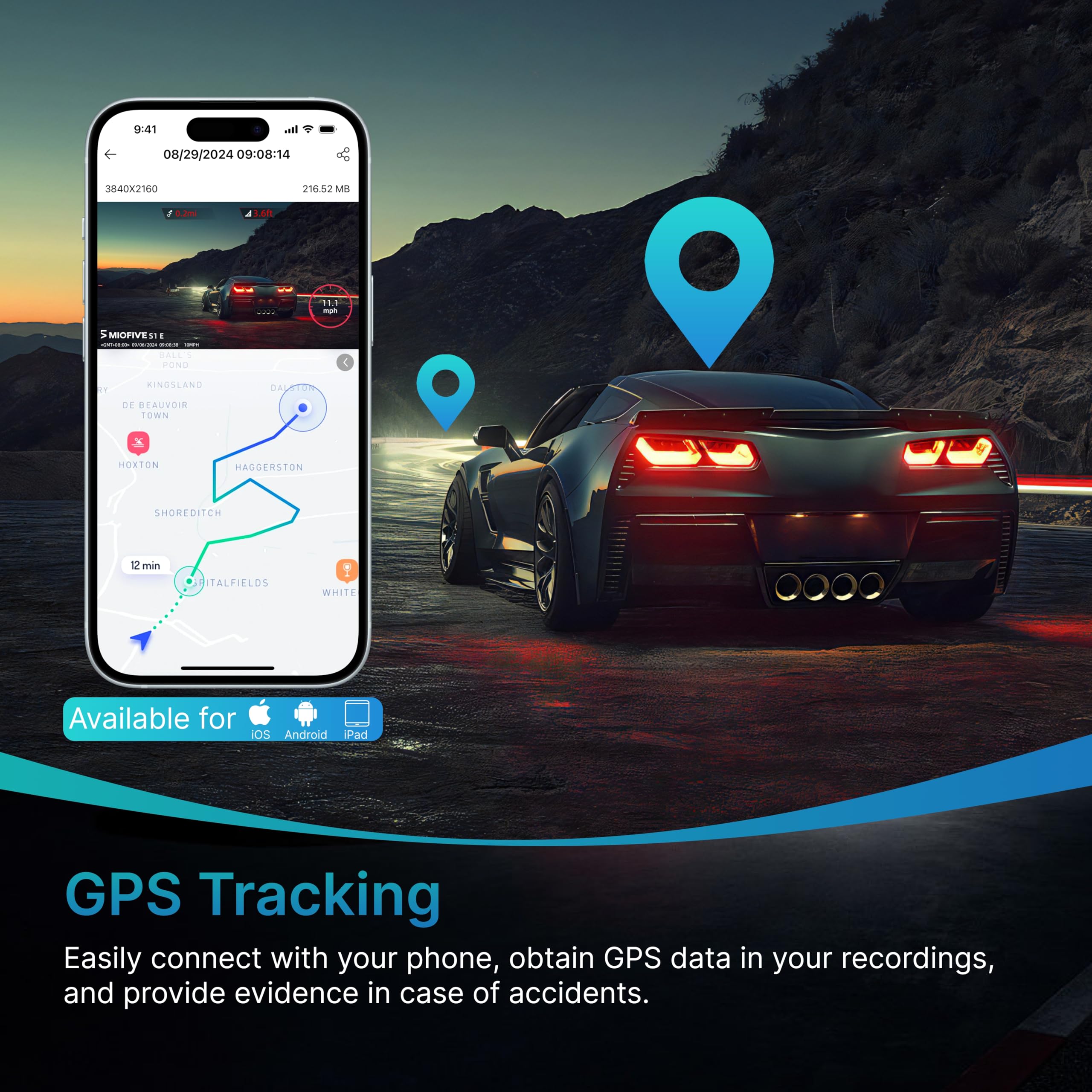 Miofive Dash Cam Front, S1 E Car Camera, Built In Wifi & Gps Car Dashboard Camera Recorder With 4K/2160P Uhd, App, 3'' Ips Scree