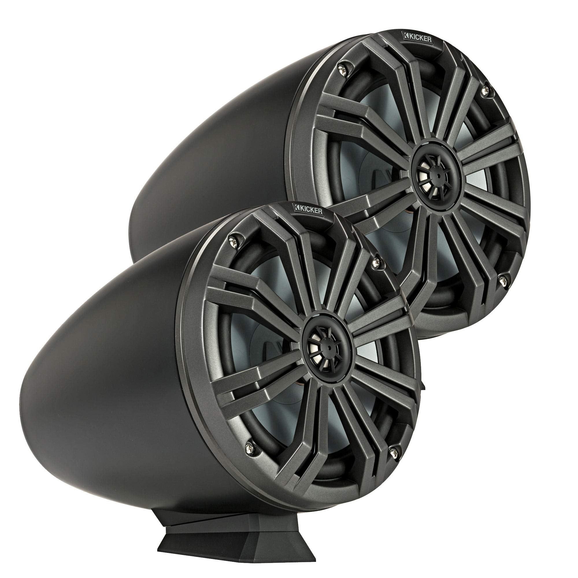 KICKER KMFC8 8 Flat Mount Loaded Marine Wake Towers with 46KM84L Speakers - Charcoal Grills with Black Enclosures