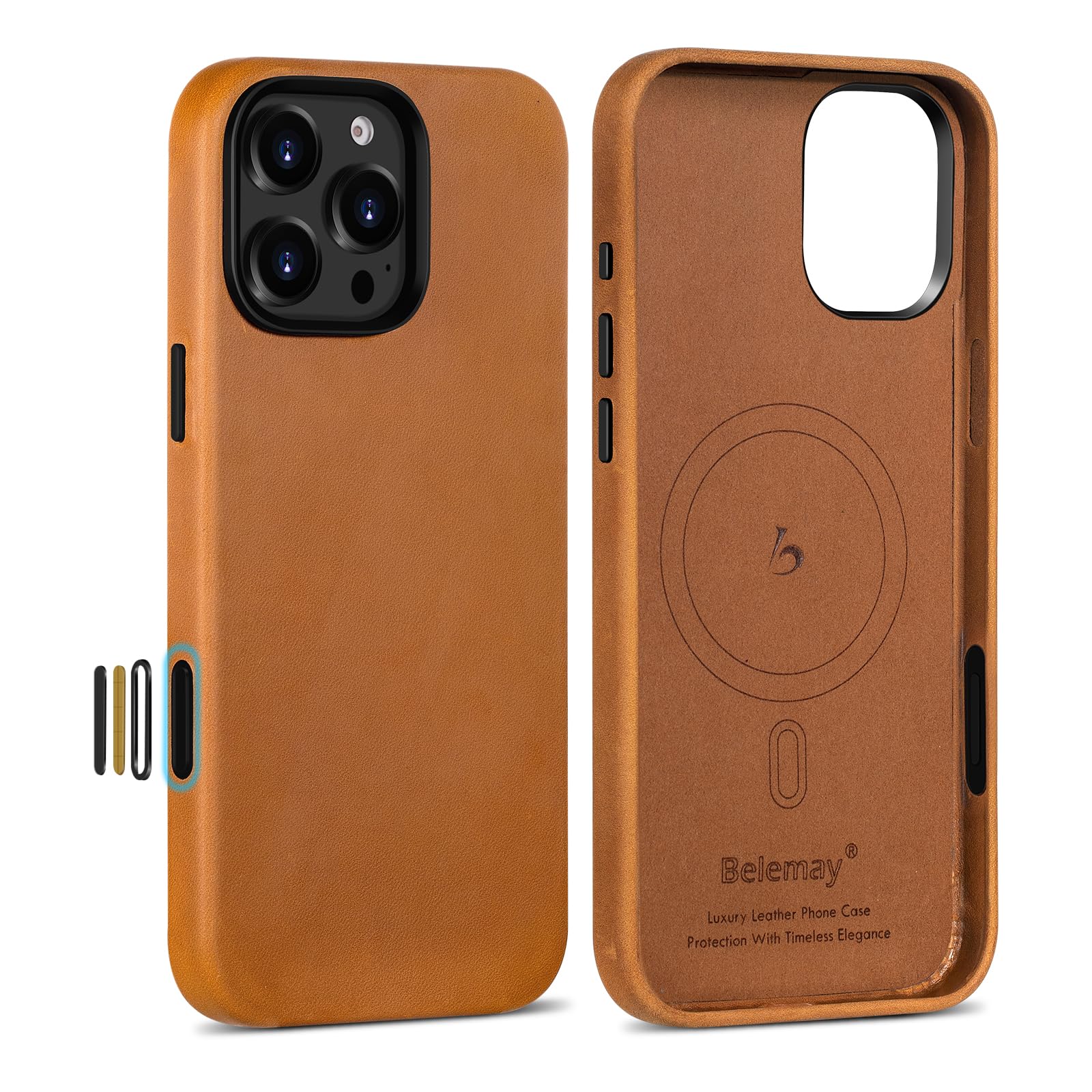 Belemay Leather Case For Iphone 16 Pro, Compatible With Magsafe [Camera Control Button] [Vintage Aesthetic] Premium Crazy Horse 