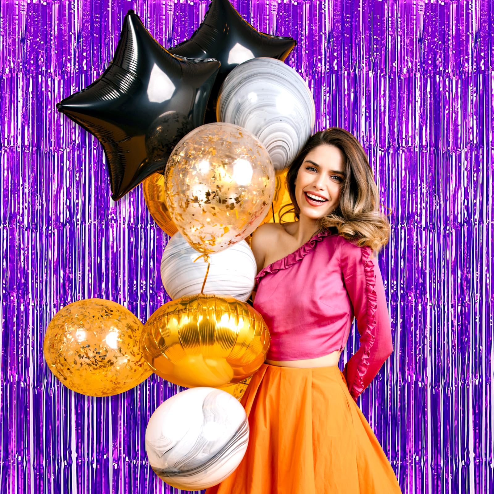 3 Pack Purple Foil Fringe Curtain Backdrop, 3.28Ft X 8.2Ft Metallic Tinsel Foil Fringe Streamer Curtains For Photo Booth, Christ