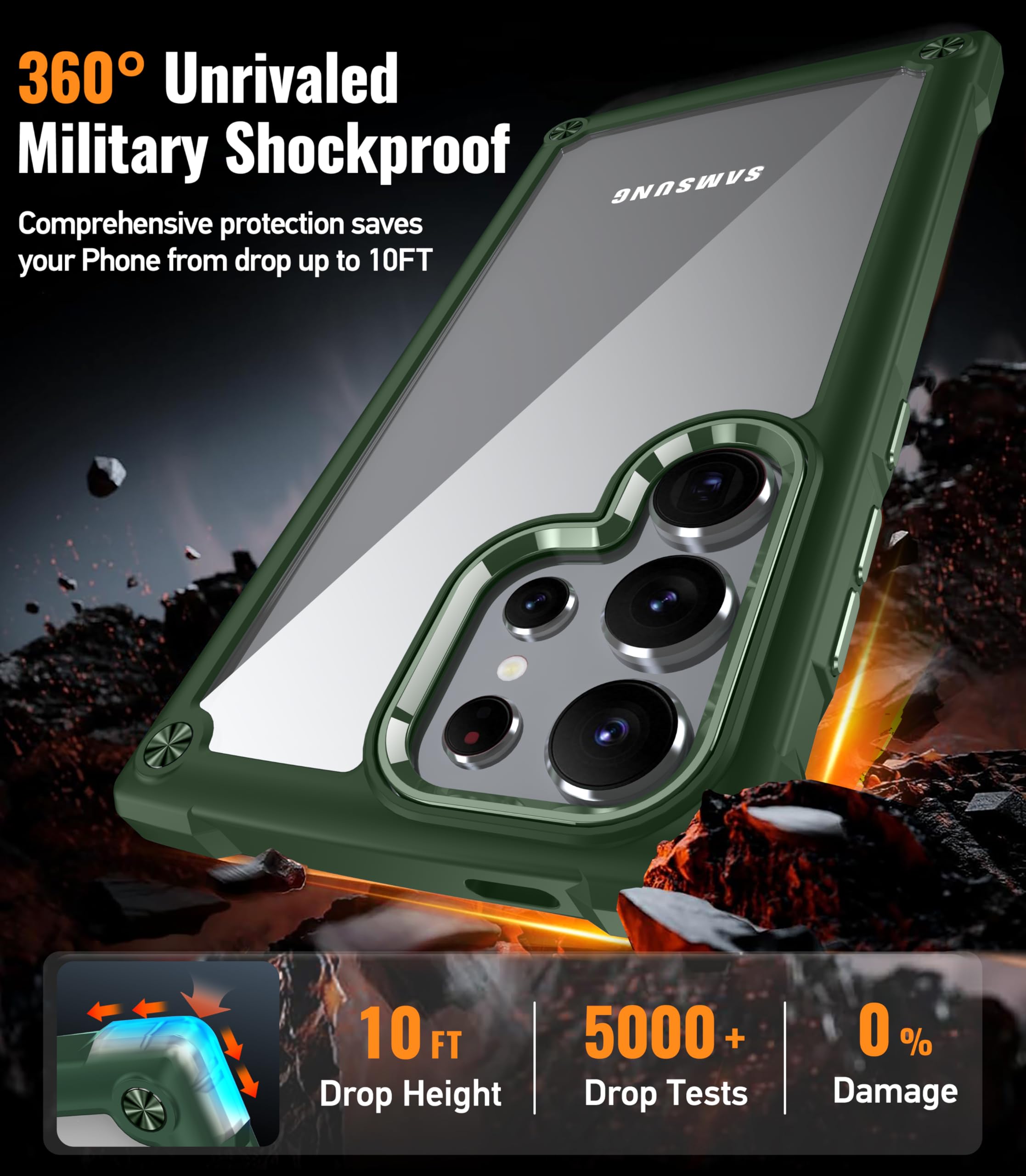 Oterkin For Samsung Galaxy S24 Ultra Case Clear, [20X Anti Yellowing] S24 Ultra Case With [Built In 4 Airbags][10Ft Military Gra