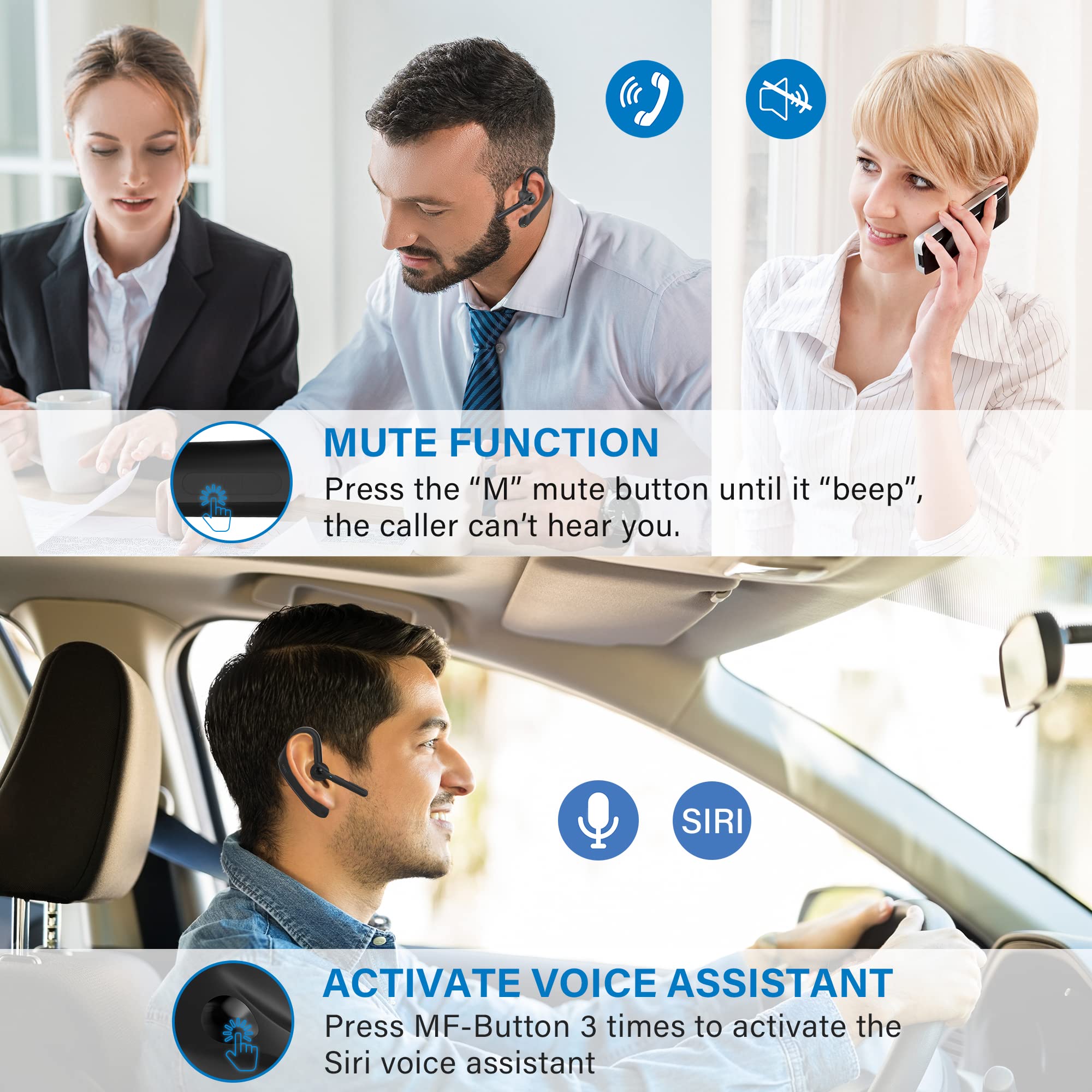 Sunitec Bluetooth Headset,Dual Microphone Wireless Headset With Usb Dongle For Computer, 45H Talking Time,Usb-A Compatible To Co