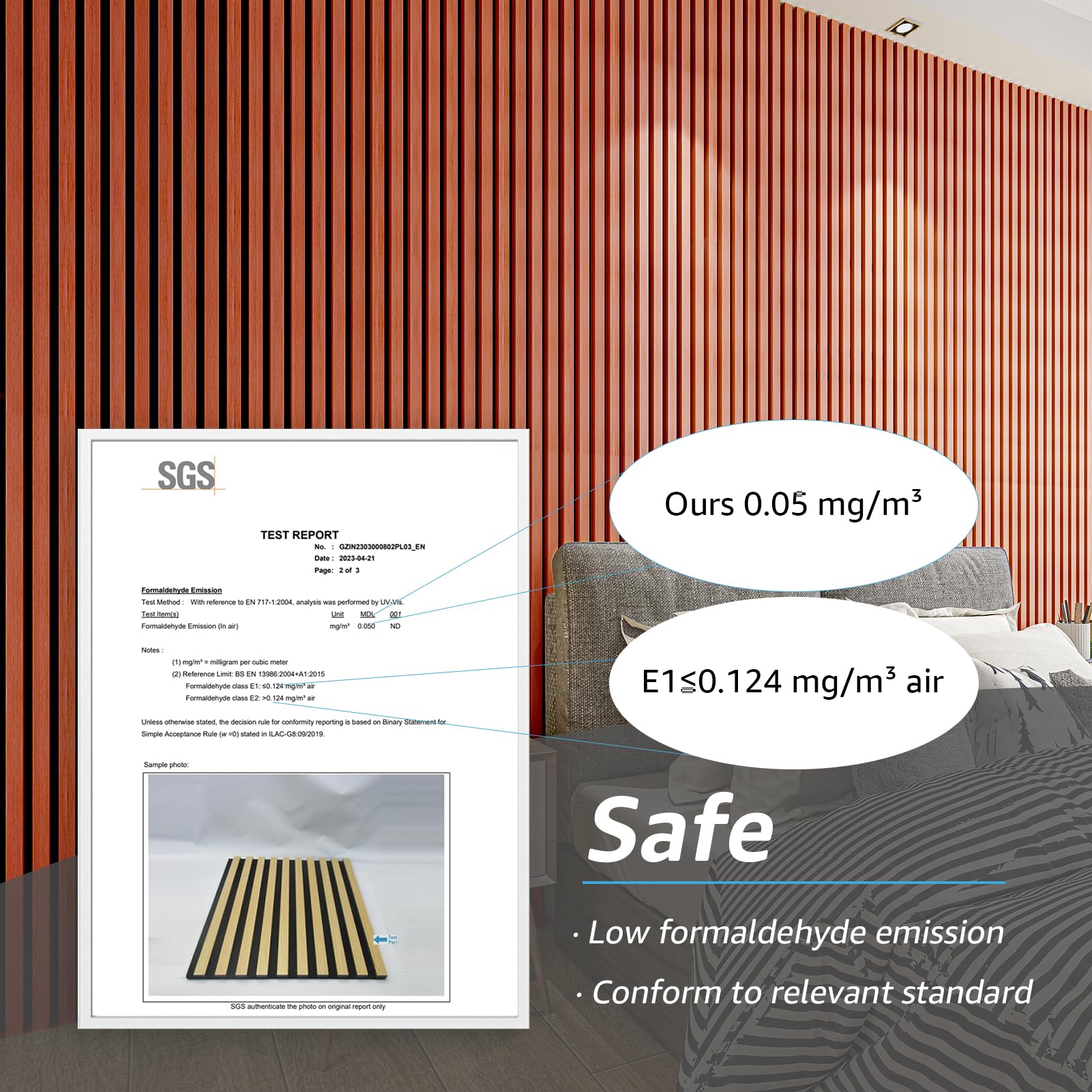 Art3D 4Pcs 107 X 8In Slat Acoustic Panel For Wall And Ceiling, 3D Fluted Sound Absorbing Panel With Wood Finish, Cherry