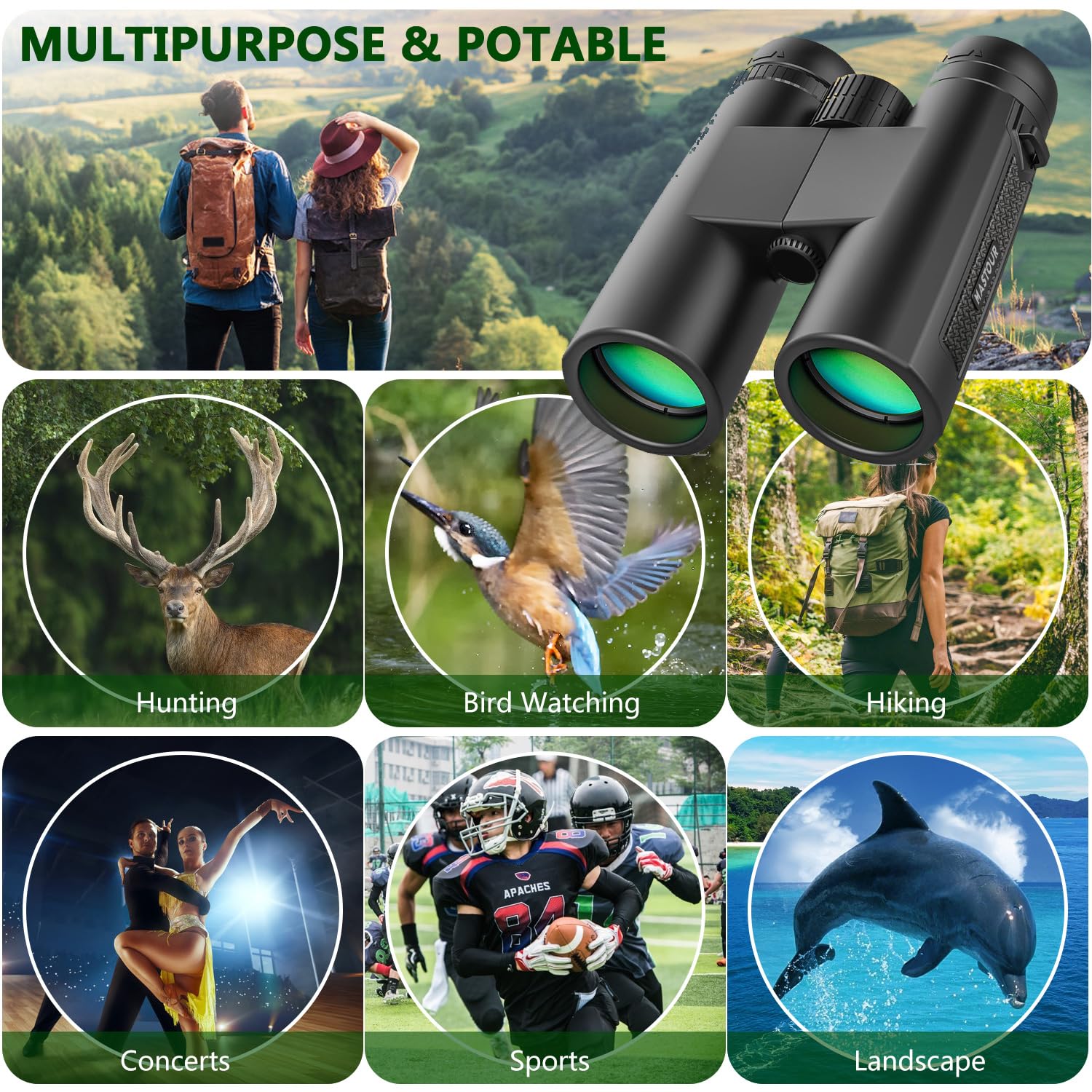 12X42 Binoculars For Adults And Kids High Powered Large Eyepiece Compact Binoculars For Bird Watching Waterproof Easy Focus Bino