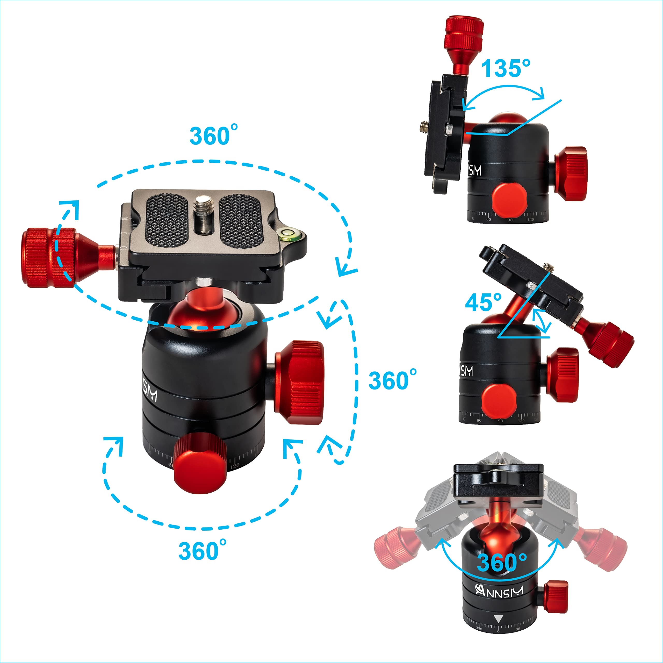 Annsm Professional Tripod Ball Head 24Mm 360 Degree Swivel Panoramic Head With 38Mm Width Quick Release Plate For Dslr Camera Slider Stabilizer Monopod