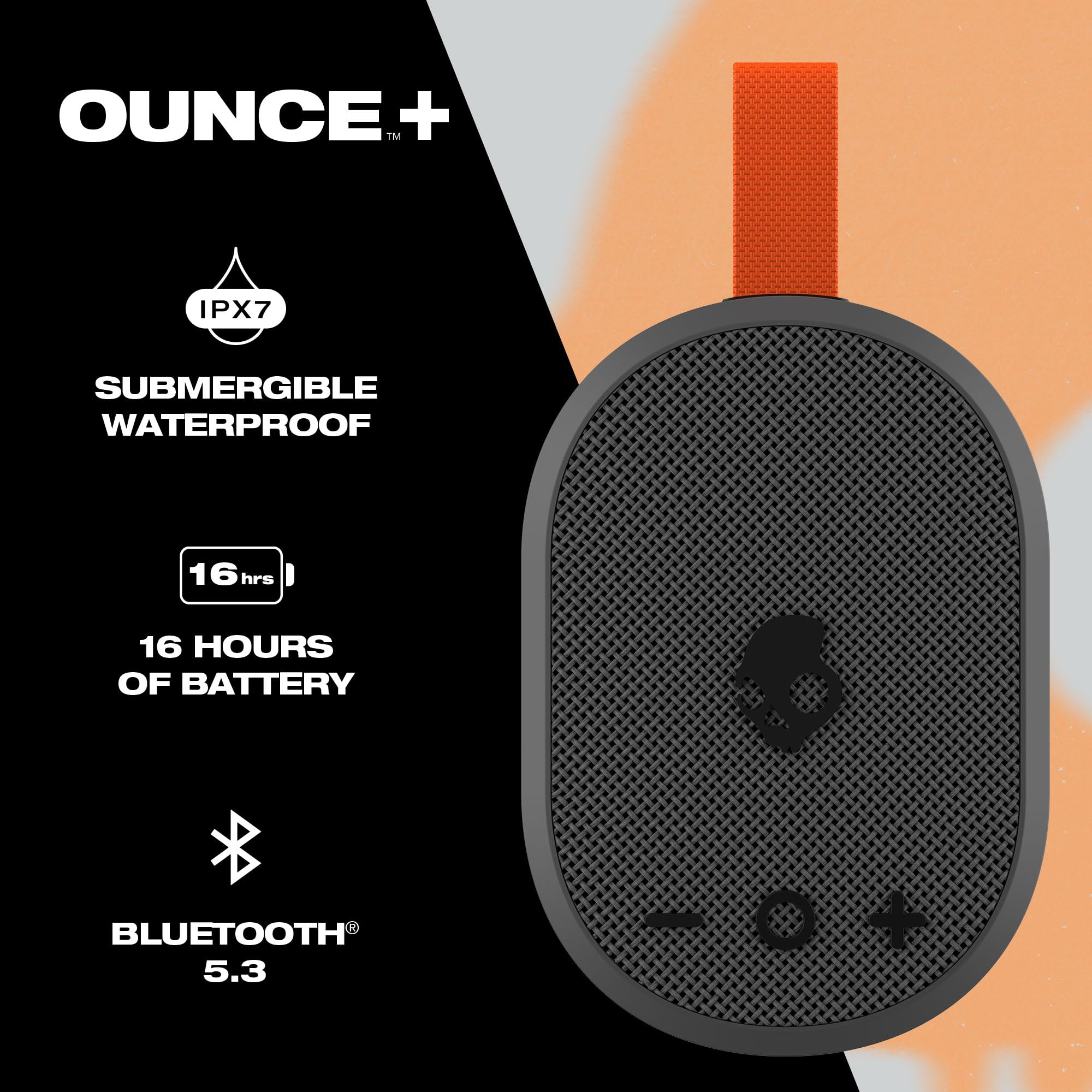Skullcandy Ounce+ Wireless Bluetooth Speaker   Ipx7 Waterproof Mini Portable Speaker With 16 Hour Battery, True Wireless Stereo,