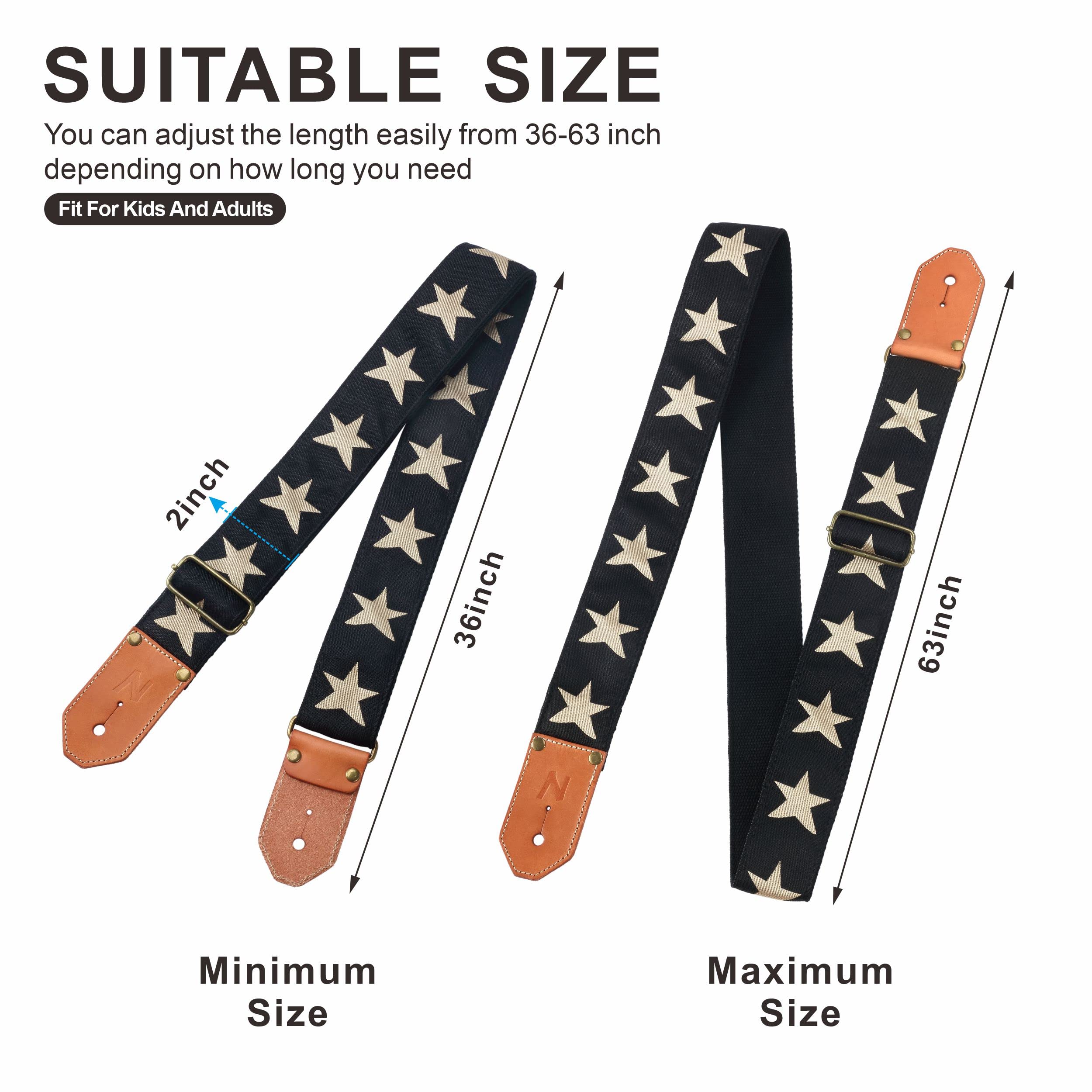 Nefelibata Cool Woven Guitar Strap  Cotton Guitar Straps With Thicked First Layer Vegetable Tanned Cowhide Leather Ends For Acou