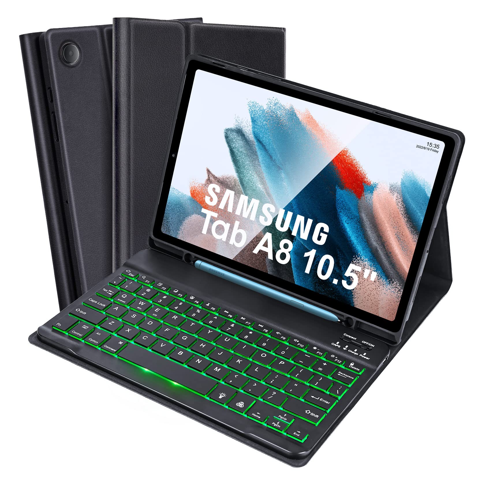 Soppy 7 Colors Backlit Keyboard Case For Samsung Galaxy Tab A8 10.5 Inch 2022(Sm X200/X205/X207), Rechargeable Detachable Wirele