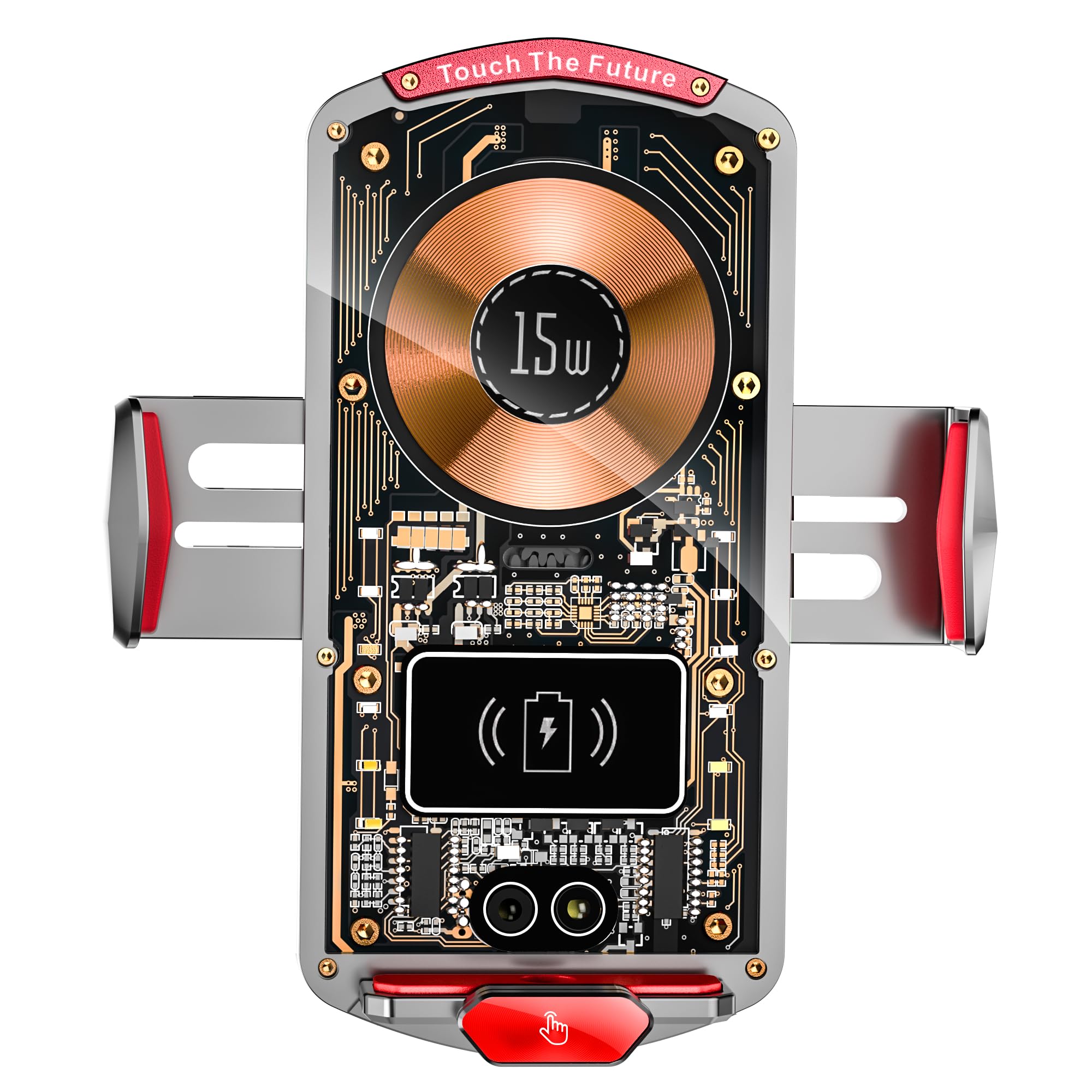 Wireless Car Charger Mount,Phone Holder,15W Fast Charging, Air Vent Clamp,Auto Clamping,360 Rotating Ball Joint,Transparent Case