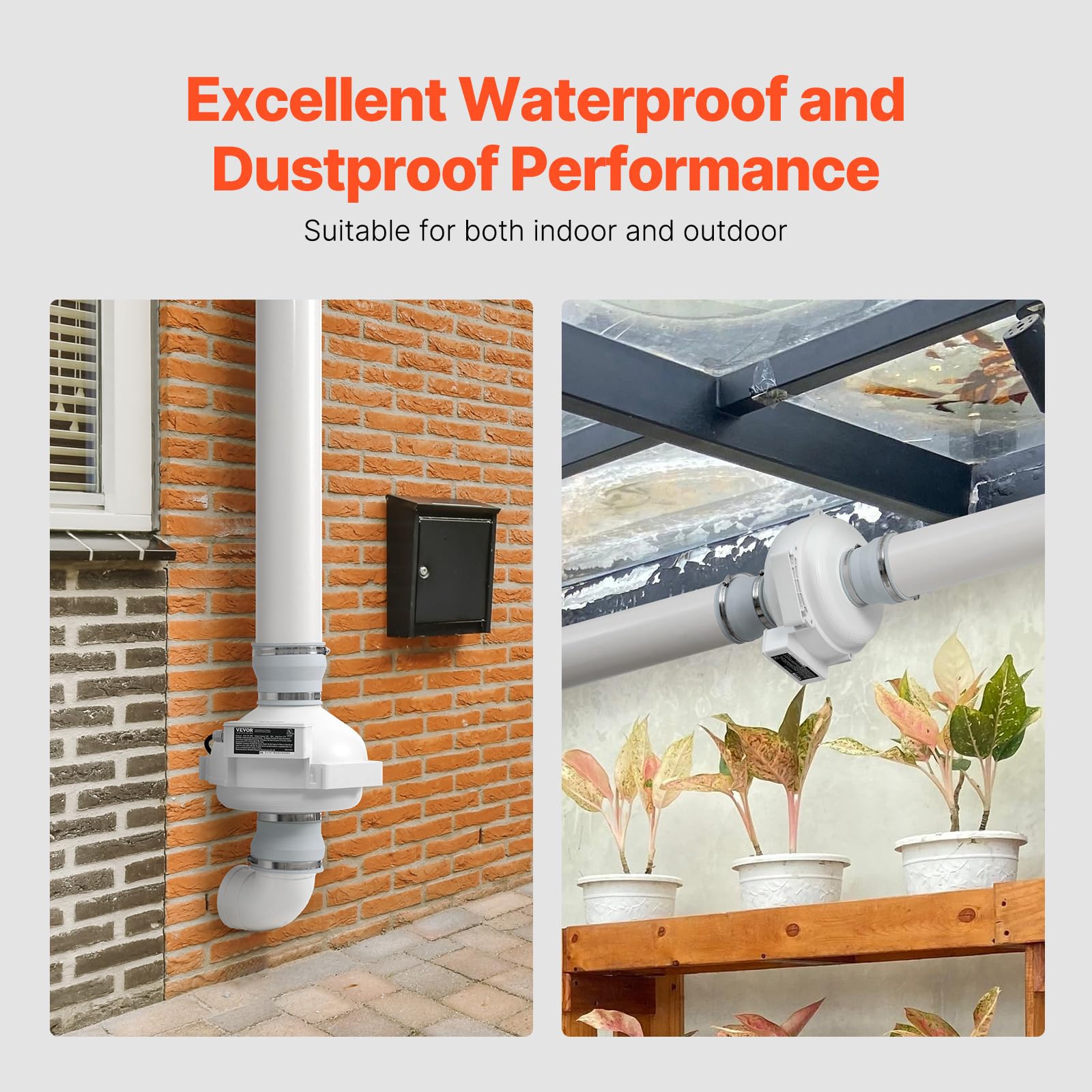 Vevor 4 To 4.5 Inch Radon Mitigation Fan System, Quiet 190 Cfm Radon Mitigation Kit With 2 Couplers, Waterproof Radon Fan Electr