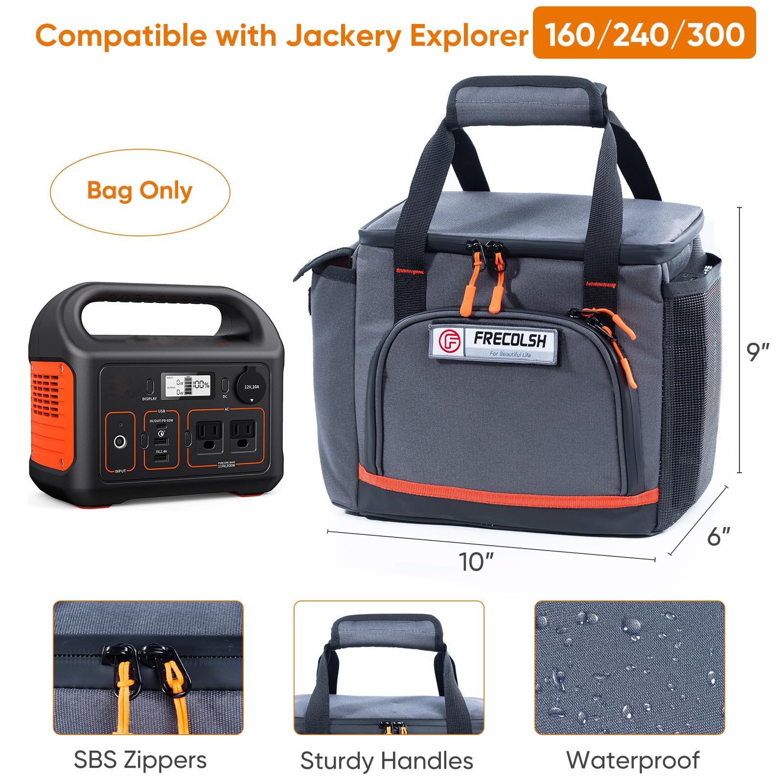 Frecolsh Travel Carrying Case Compatible With Jackery Explorer 300/240/160, Portable Power Station Storage Case With Waterproof