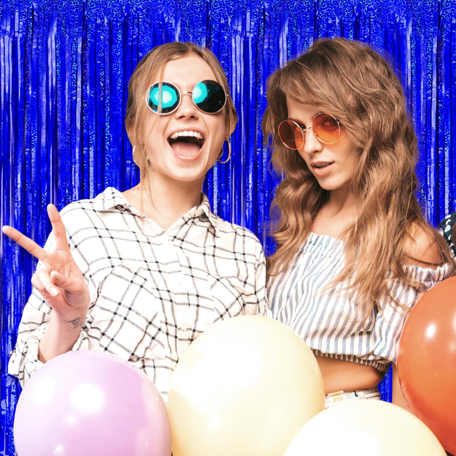 3 Pack Blue Foil Fringe Curtain Backdrop, 3.28Ft X 8.2Ft Metallic Tinsel Foil Fringe Streamer Curtains For Photo Booth, Valentin