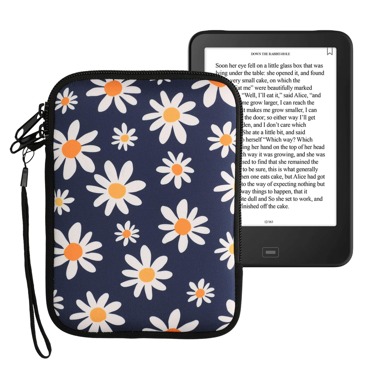 Kwmobile Neoprene E-Reader Pouch Size 6'' Ereader - Universal Ebook Sleeve Case With Zipper, Wrist Strap - Blue/White/Yellow