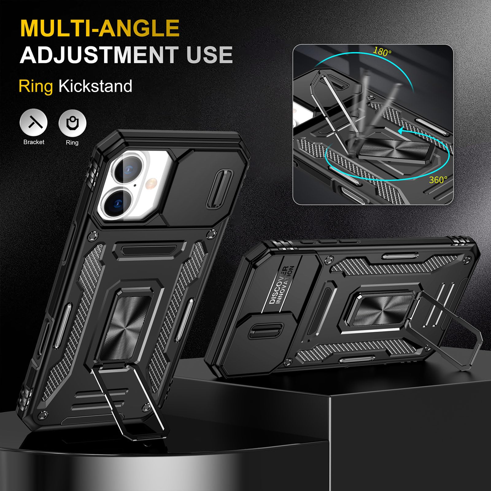 Sefing Case For I Phone 16 Plus Phone Case 16 Plus Case With Camera Cover, With Ring Holder Kickstand, With Magnet Car Mount Fun