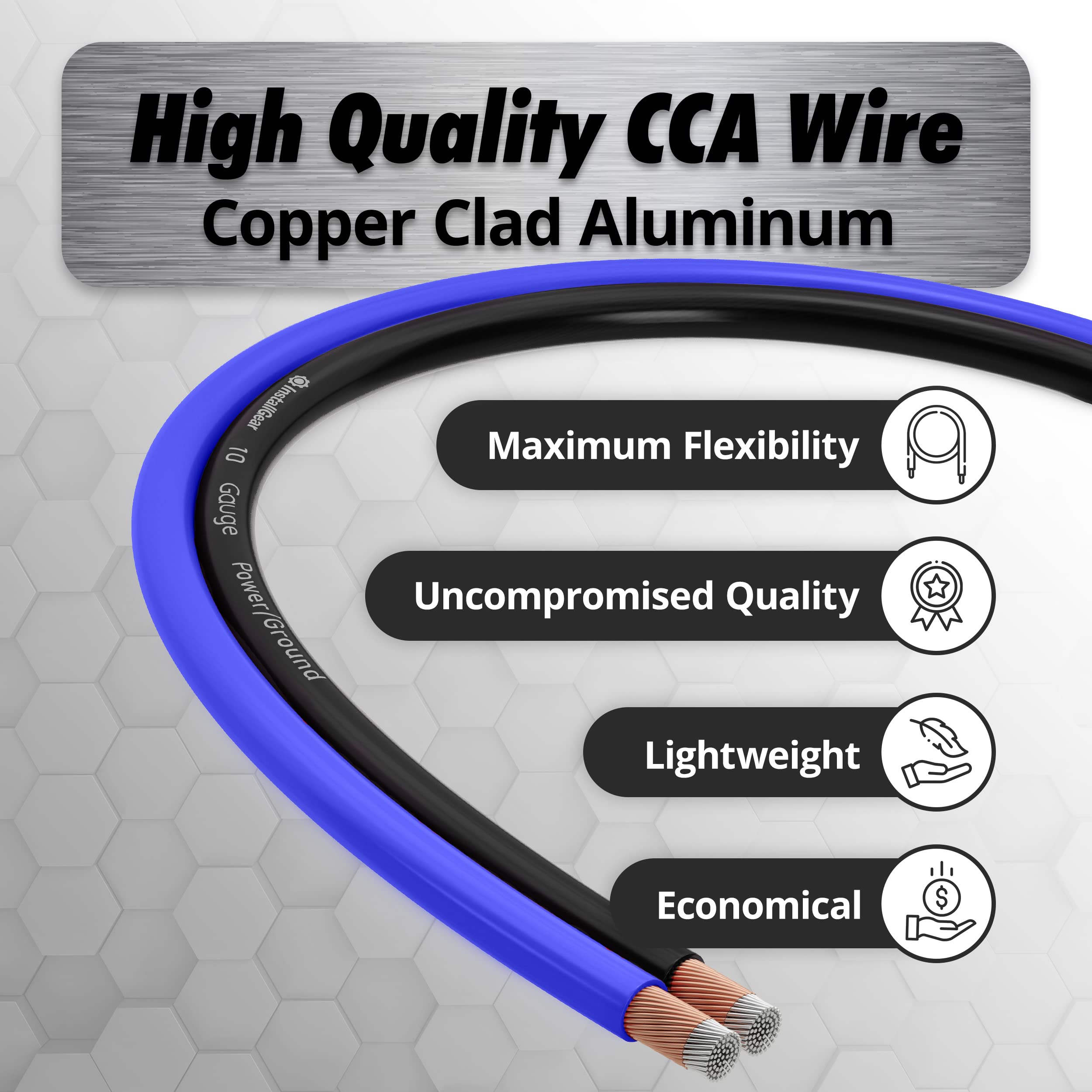 Installgear 1/0 Gauge Wire (50Ft) Copper Clad Aluminum Caa   Primary Automotive Wire, Car Amplifier Power & Ground Cable, Batter