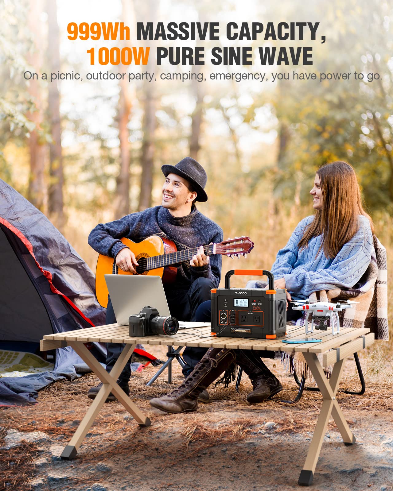 Portable Power Station 1000W, Grecell 999Wh Solar Powered Generator With 110V Ac Outlet, Pd 60W Fast Charging Backup Lithium Bat