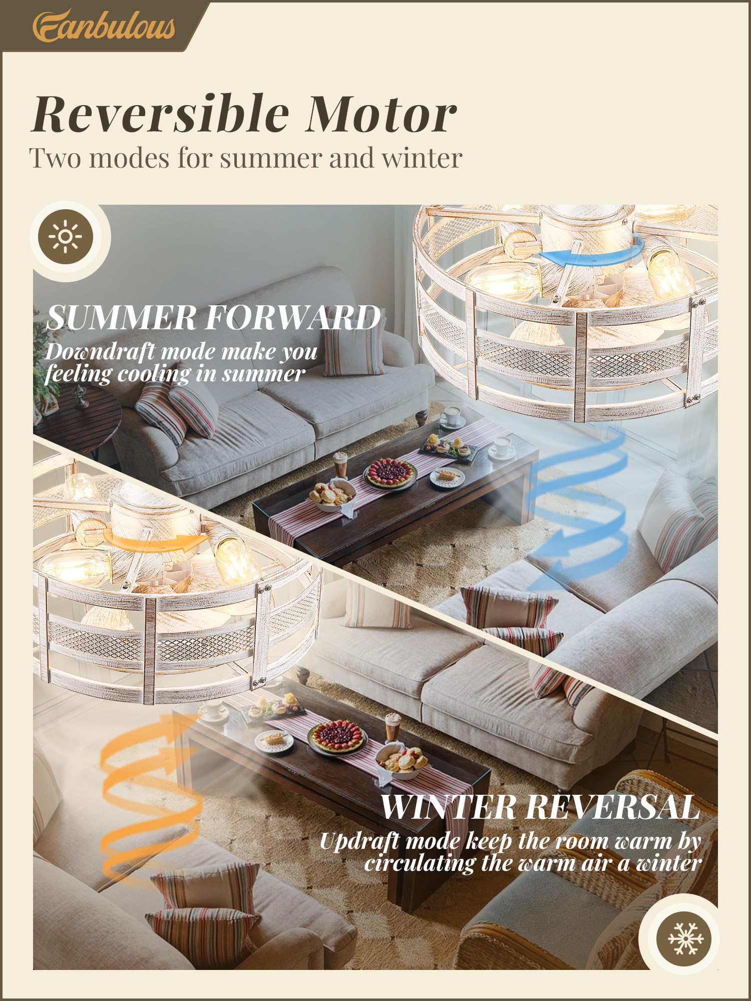 Fanbulous 16In Caged Ceiling Fans With Lights And Remote, Fandelier Ceiling Fan With 6 Speeds And Timing, Farmhouse Samll Fan Li