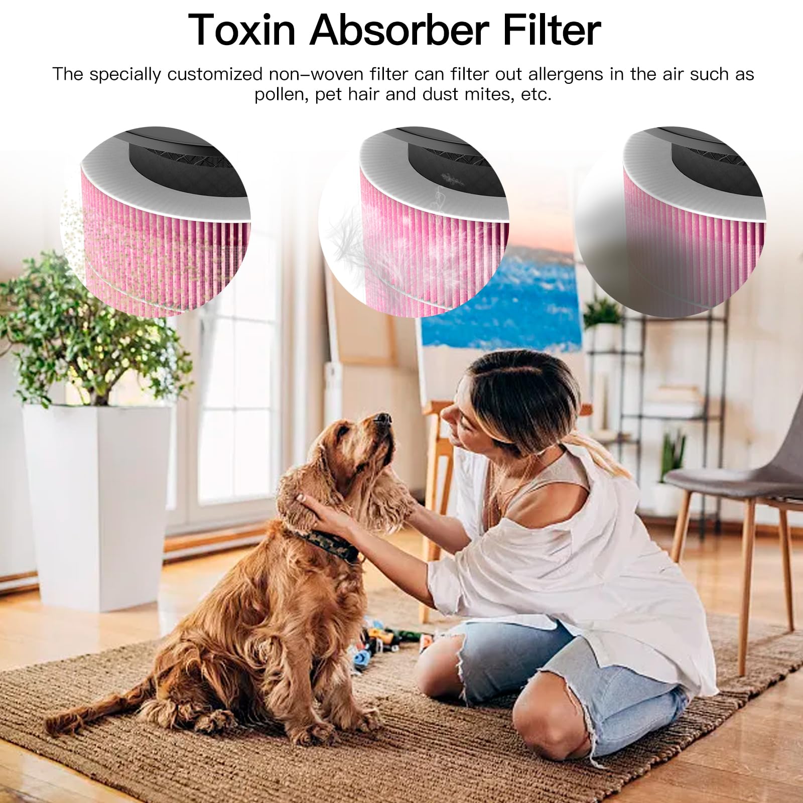 Air Purifier Ap0601 Pollen/Pet Allergens Replacement Filters, 5 In 1 With Activated Carbon, High Efficiency Hepa Filter, Pink, 2