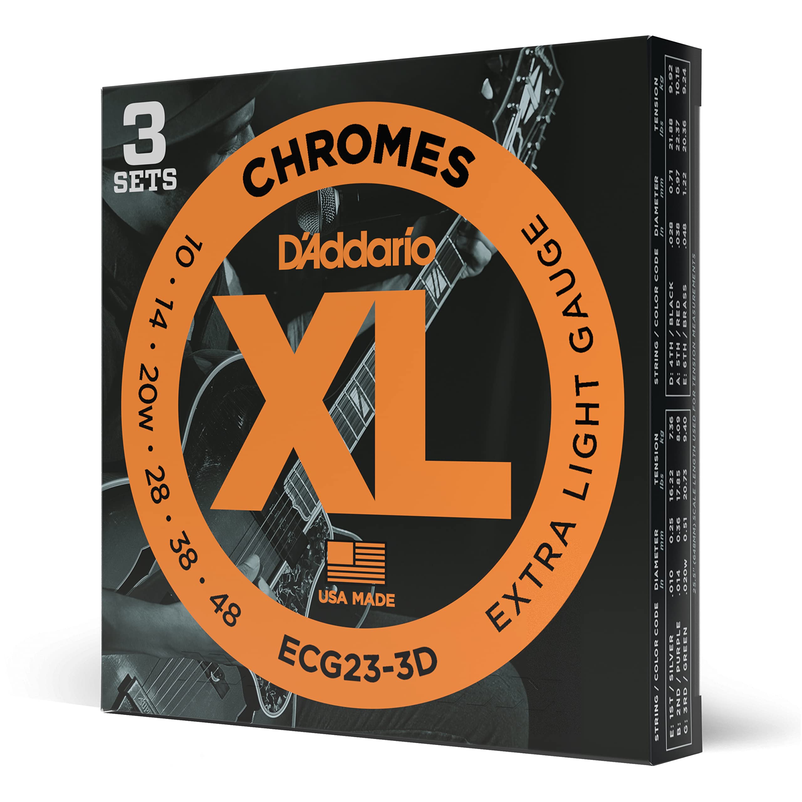 D'Addario Guitar Strings   Xl Chromes Electric Guitar Strings   Flat Wound   Polished For Ultra Smooth Feel And Warm, Mellow Ton