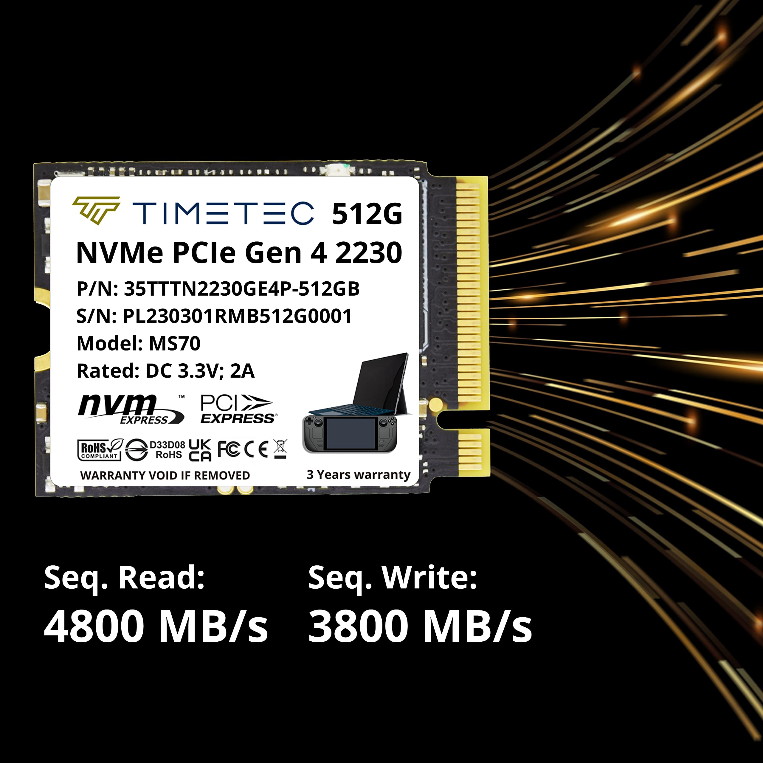 Timetec 512Gb M.2 2230 Ssd Nvme Pcie Gen4X4 Read Up To 4,800 Mb/S Compatible With Steam Deck, Asus Rog Ally, Microsoft Surface P