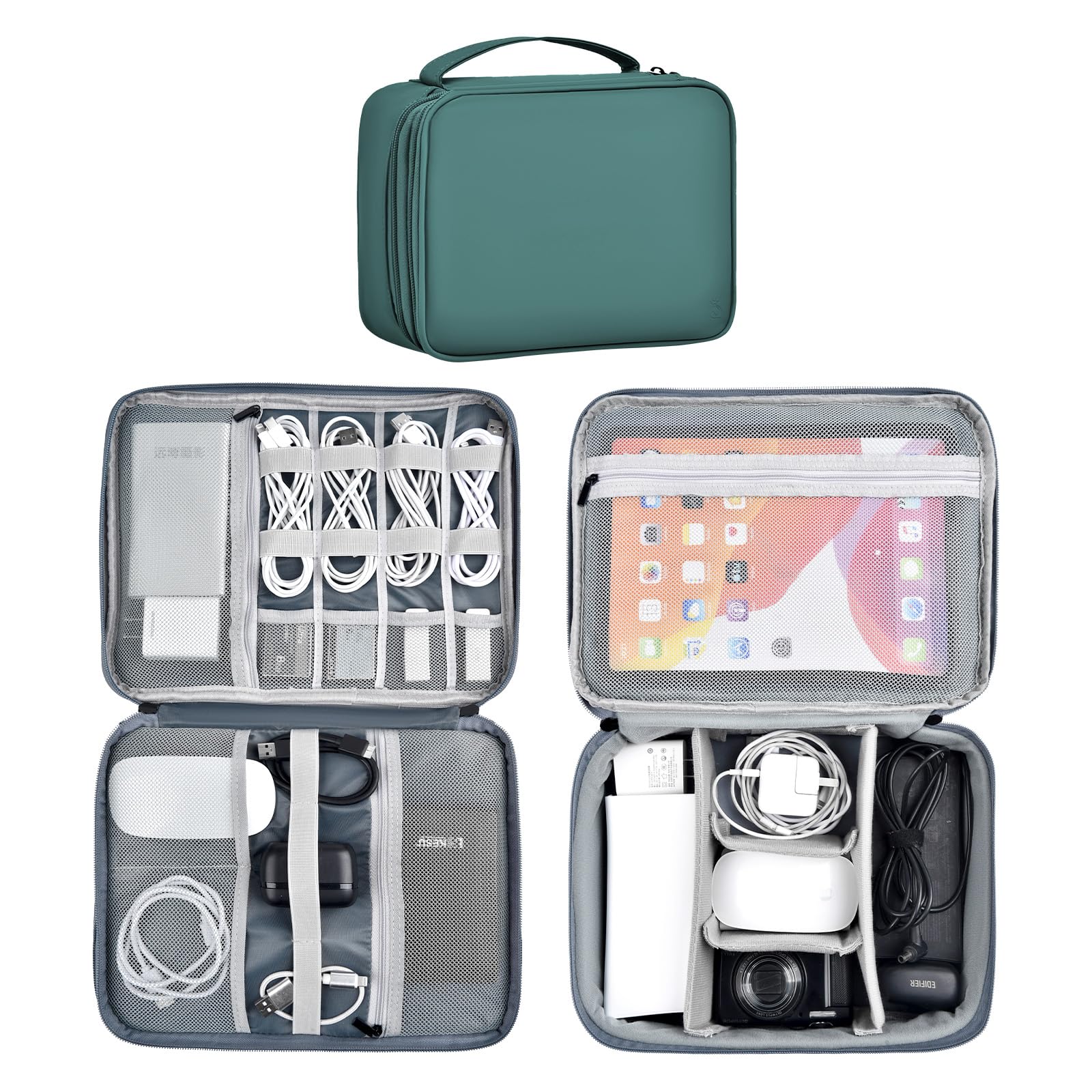 Miloocul Large Capacity Electronics Accessories Organizer Travel Case With Adjustable Divider Waterproof Leather Cord Organizer