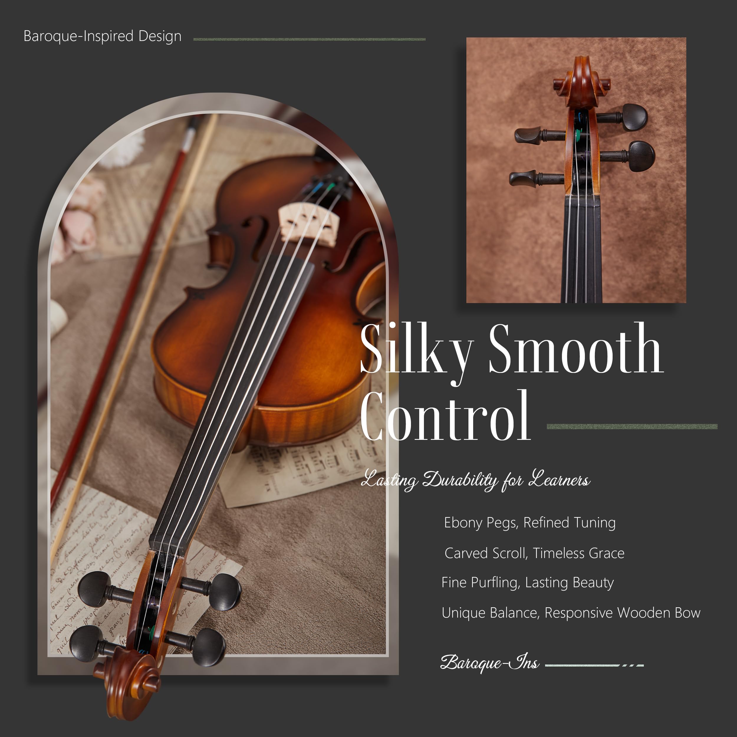 Aklot Handcrafted Flamed Maple Violin: Full Size Fiddle, Acoustic Advanced Violin Kit With Ebony Bow, Solid Wood Shoulder Rest,