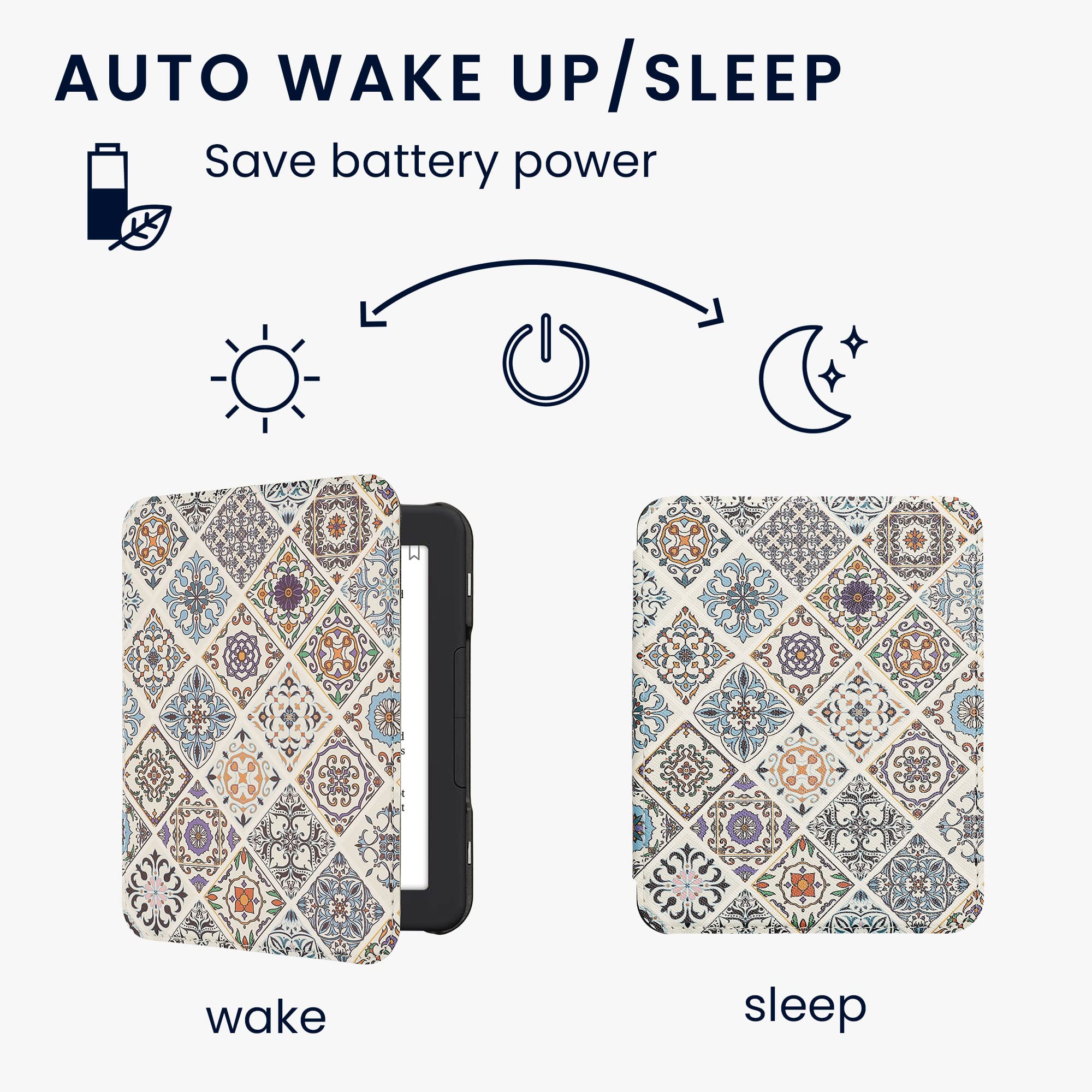 Kwmobile Case Compatible With Barnes & Noble Nook Glowlight 4 / 4E Case   Ereader Cover   Moroccan Tiles Multicolor/Brown