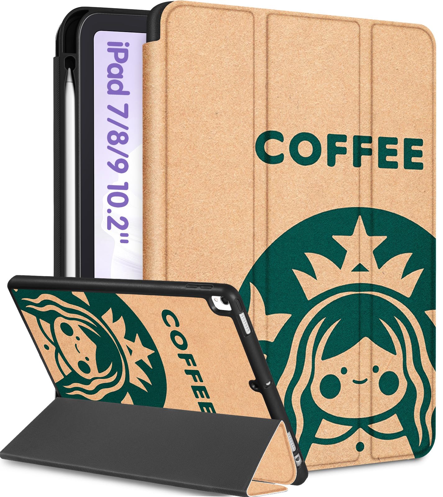 Uppuppy For Ipad 9Th/8Th/7Th Generation Case 10.2 Inch Girls Cute Kids Women Folio Smart Cover Pencil Holder Kawaii Cartoon Cool