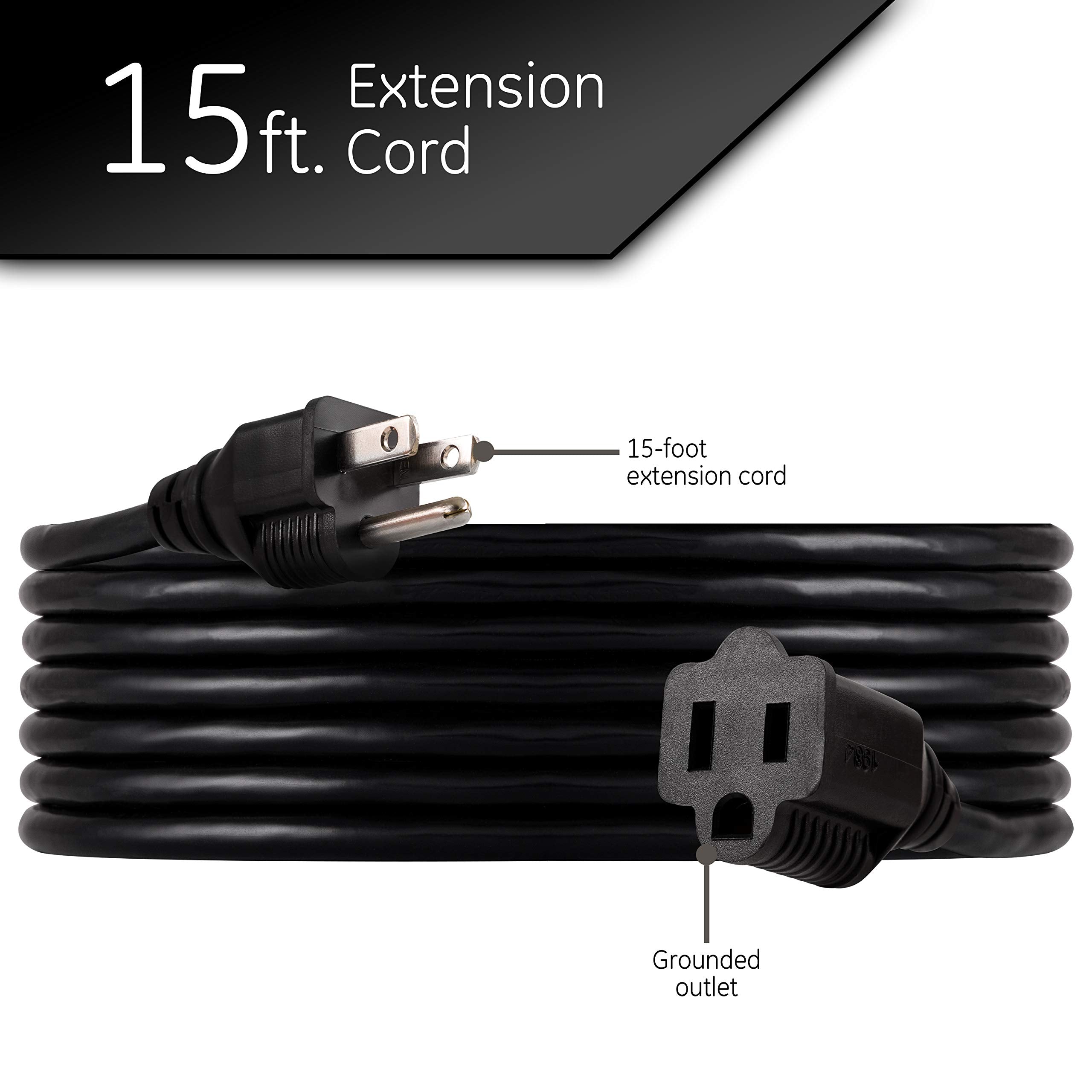 Ultrapro Outdoor Extension Cord, 15 Ft, Heavy Duty Extension Cord, Double Insulated, Grounded, 16 Gauge, 3 Prong Extension Cords