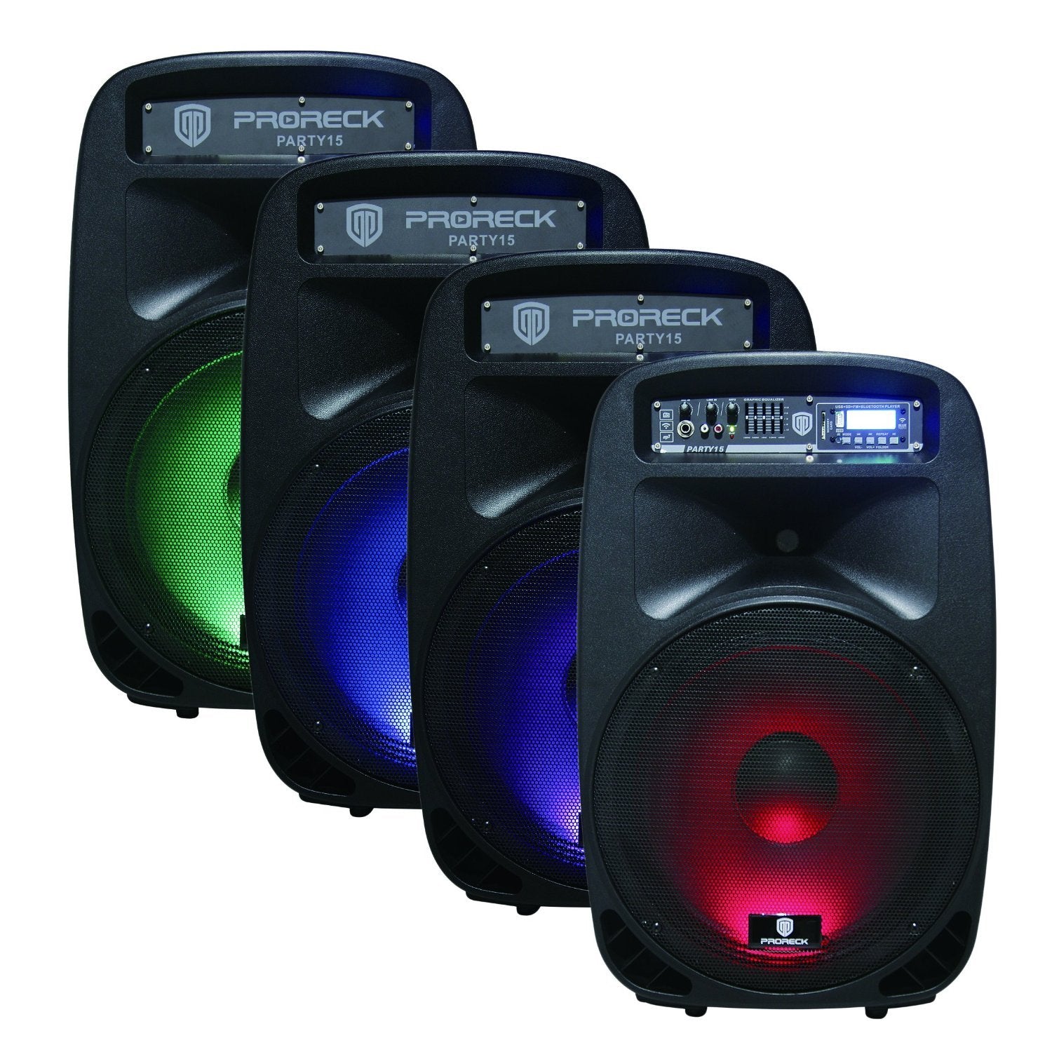 Proreck Party 15 Portable 15-Inch 2000 Watt 2-Way Powered Pa Speaker System Combo Set With Bluetooth/Usb/Sd Card Reader/Fm Radio