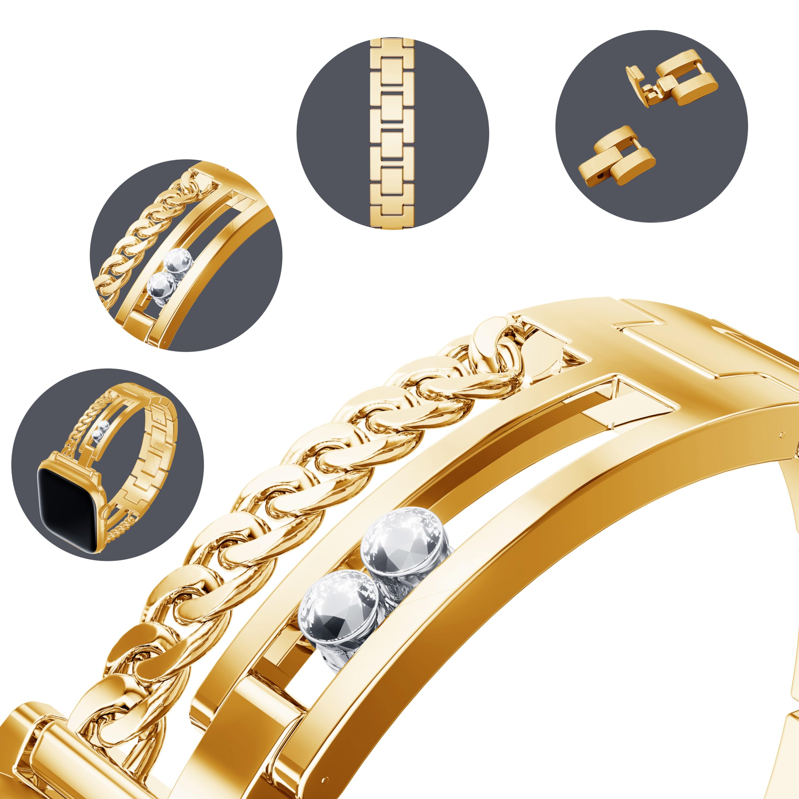 Kolgios 38/40/41Mm Gold Women Glossy Diamond Bling Watch Band For Apple Watch Series 9/8/7/6/5/Se Charm Fasion Smartwatch Bracel