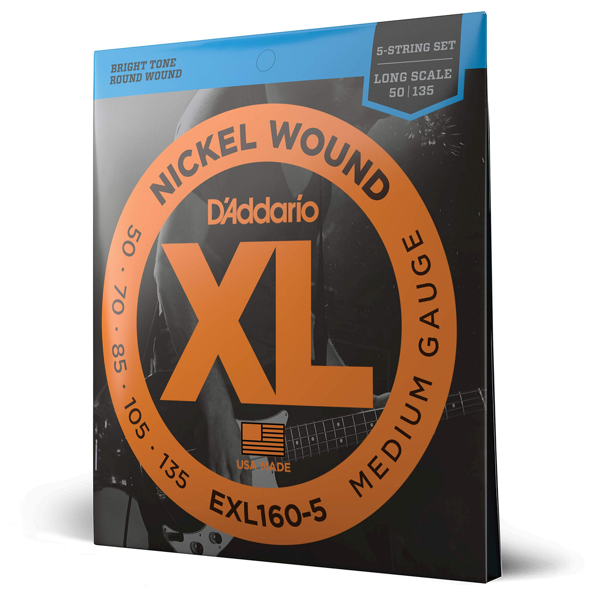 Daddario Bass Guitar Strings   Xl Nickel Bass Strings   Exl160 5   Perfect Intonation, Consistent Feel, Powerful Durability   Fo