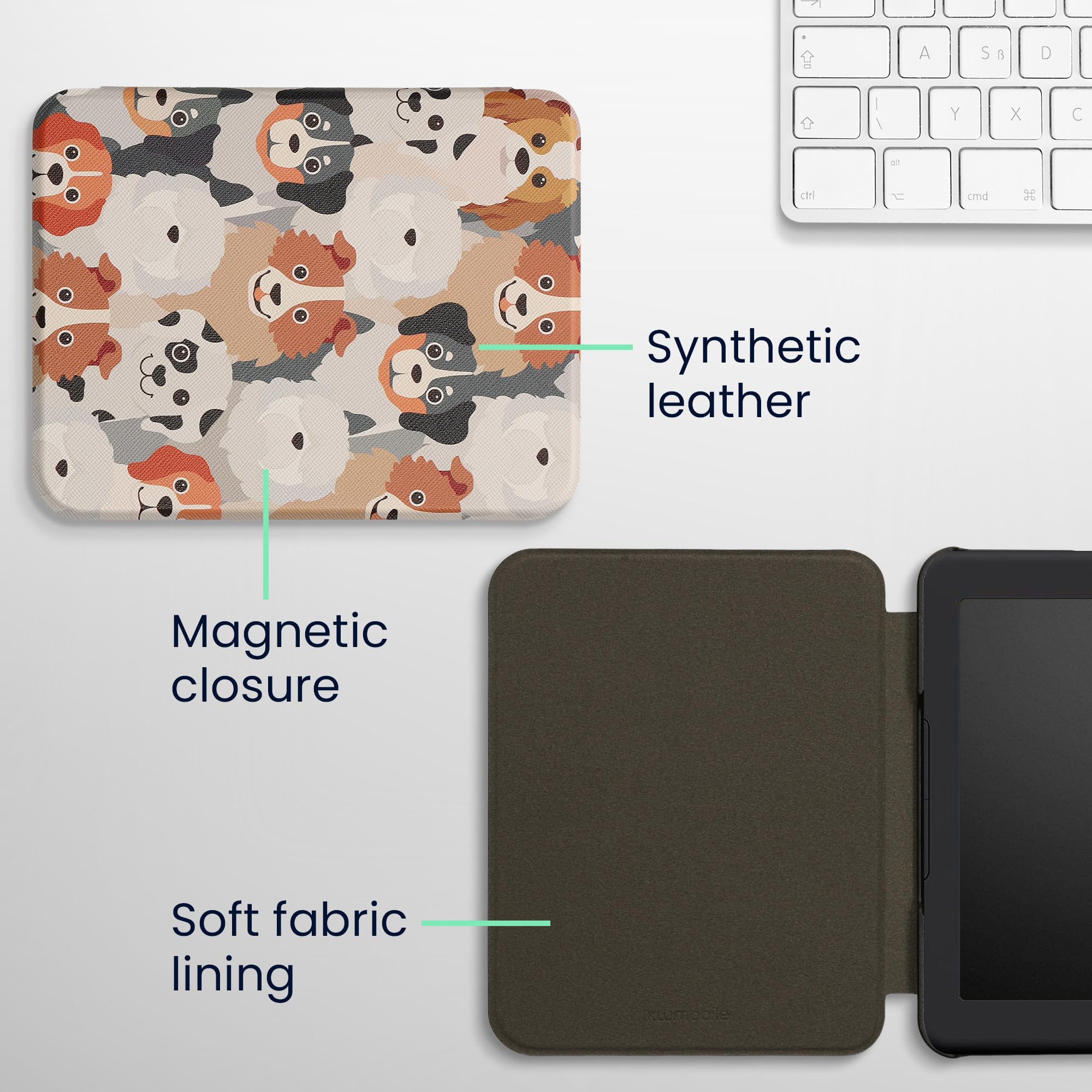 Kwmobile Case Compatible With Barnes & Noble Nook Glowlight 4 / 4E Case   Ereader Cover   Dogs White/Light Brown/Grey