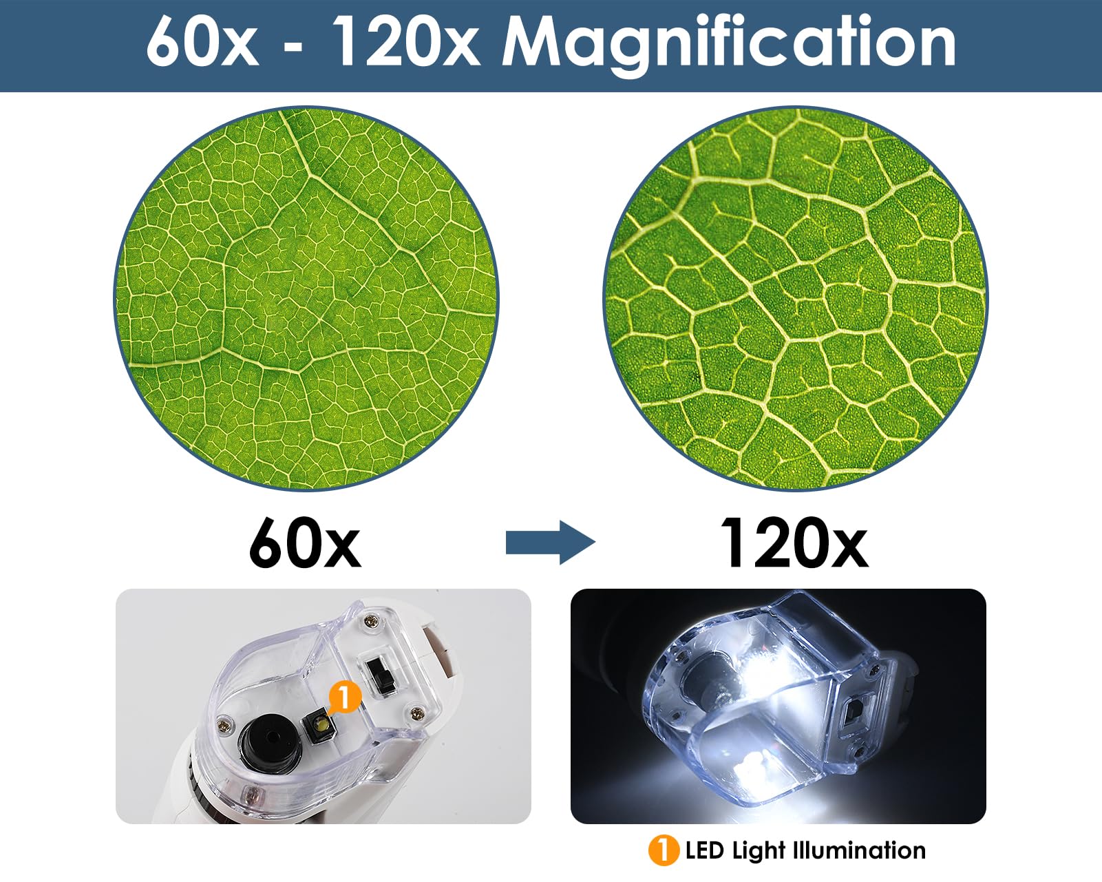 Microscope Kids 60X 120X Led Lighted Pocket Microscope Mini Portable Handheld Microscope For Student Science Gifts