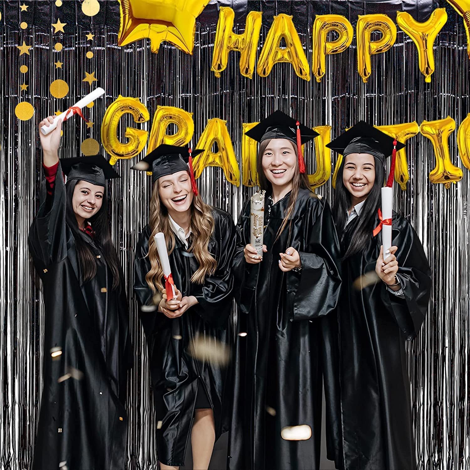 Braveshine Black Halloweens Party Foil Fringe Curtains   2 Pack Metallic Tinsel Photo Booth Streamers Backdrop For Birthdays, St