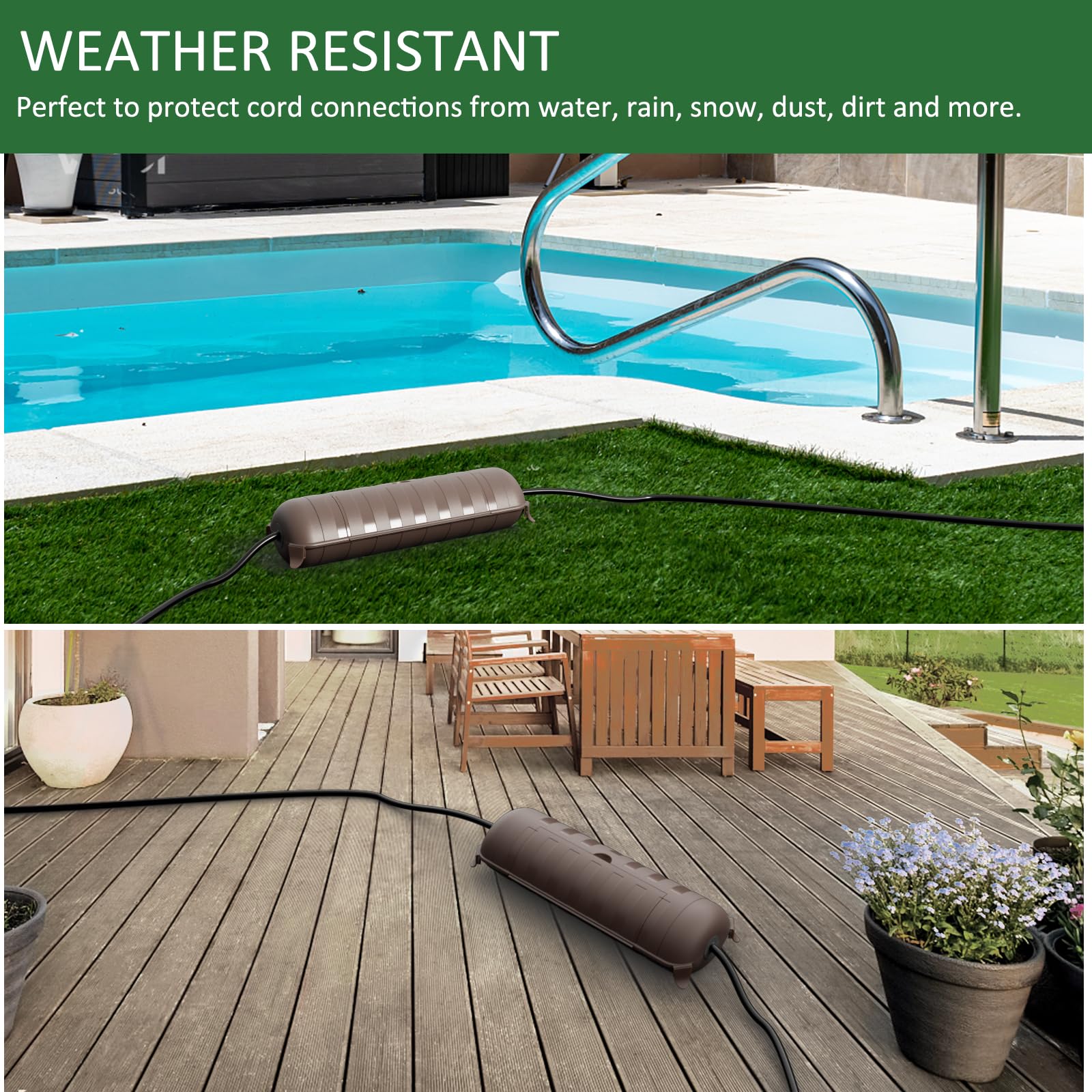 Outdoor Extension Cord Safety Cover With Waterproof Protector Seal, Weatherproof Electrical Connection Box, Brown
