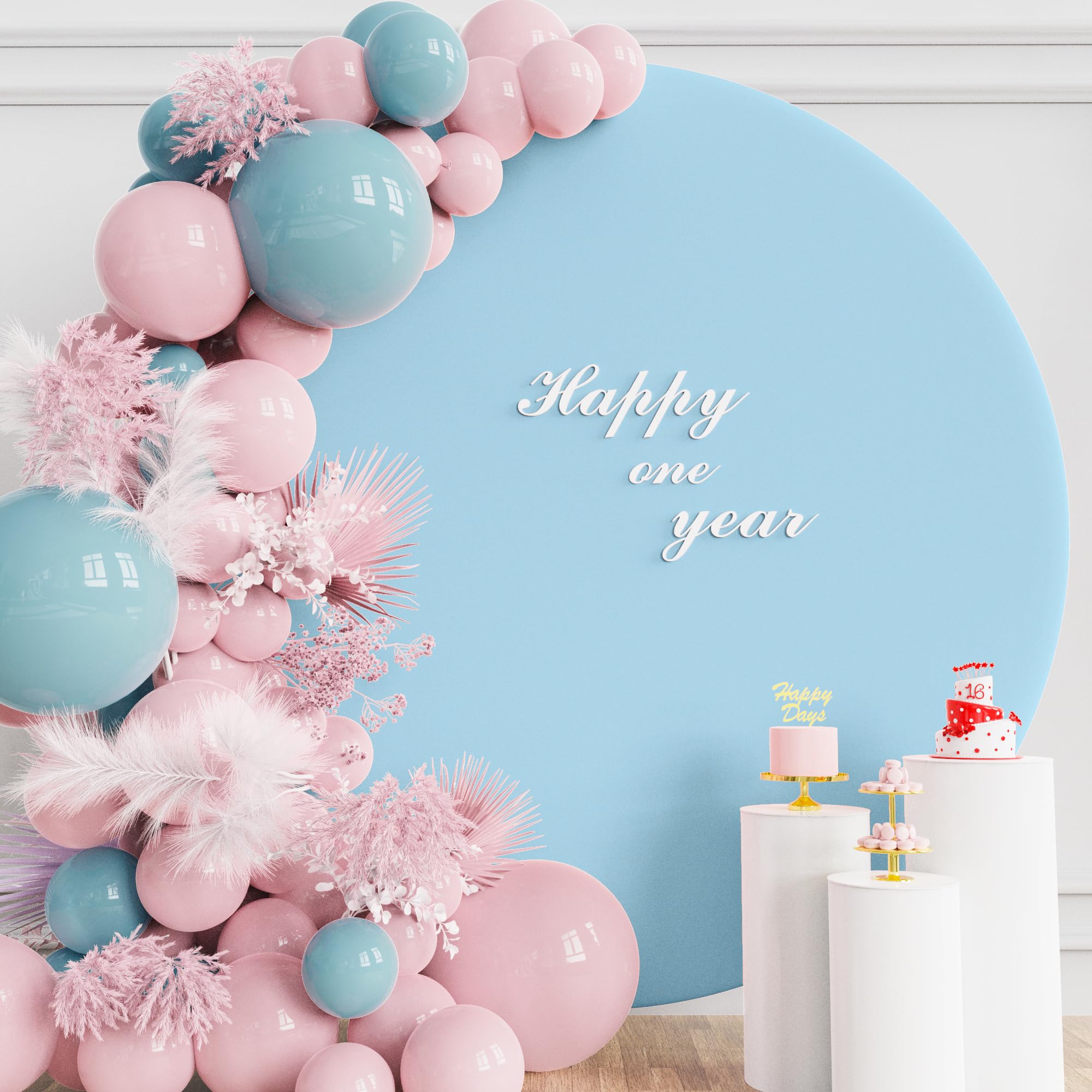 Wokceer 7.2Ft Round Backdrop Cover Round Arch Covers With Buckles Polyster Dusty Blue Circle Balloon Arch Cover For Wedding Birt